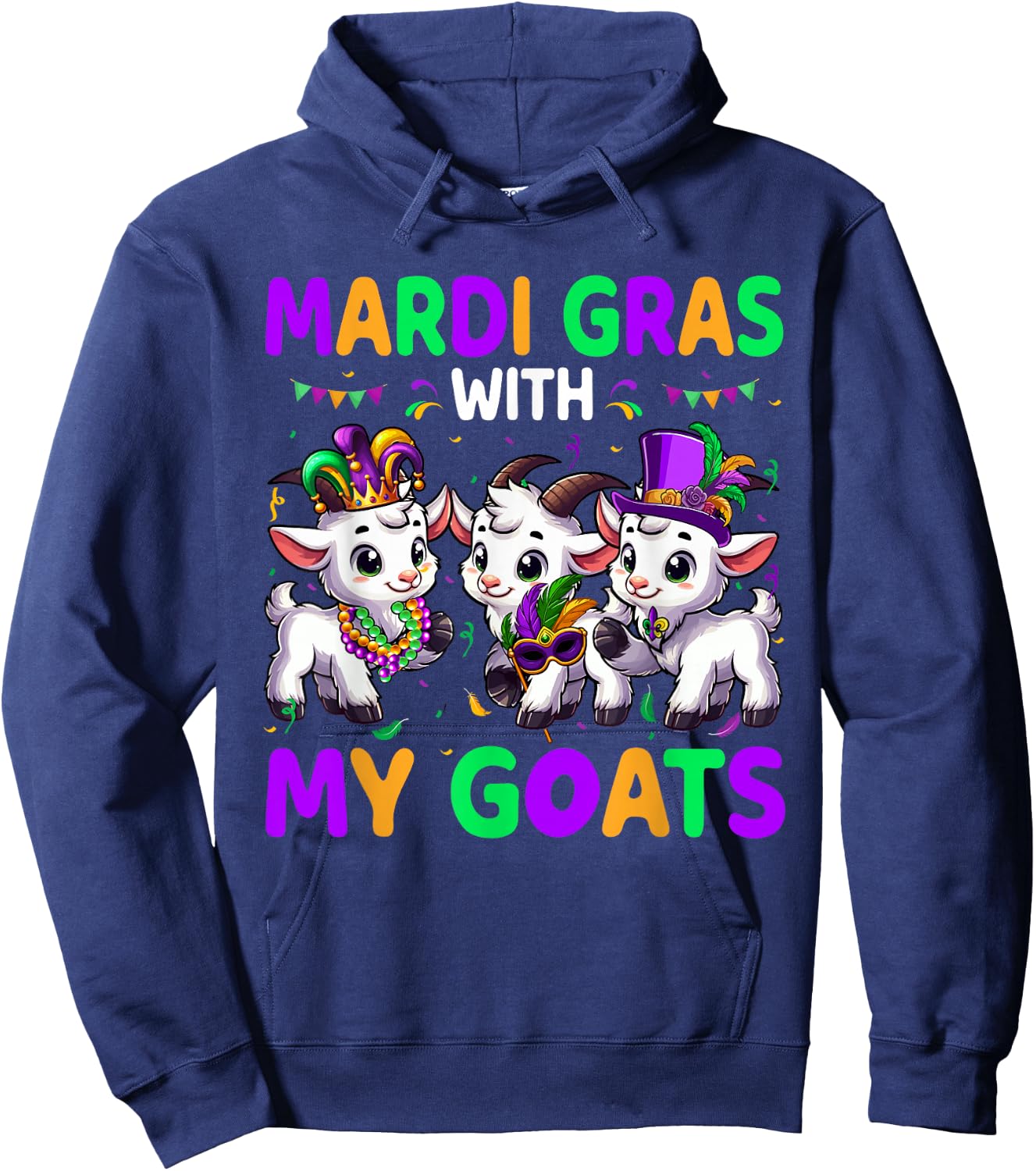 Mardi Gras With My Goats Three Cute Goats Masked Beads Hoodie - Hoodie | Navy