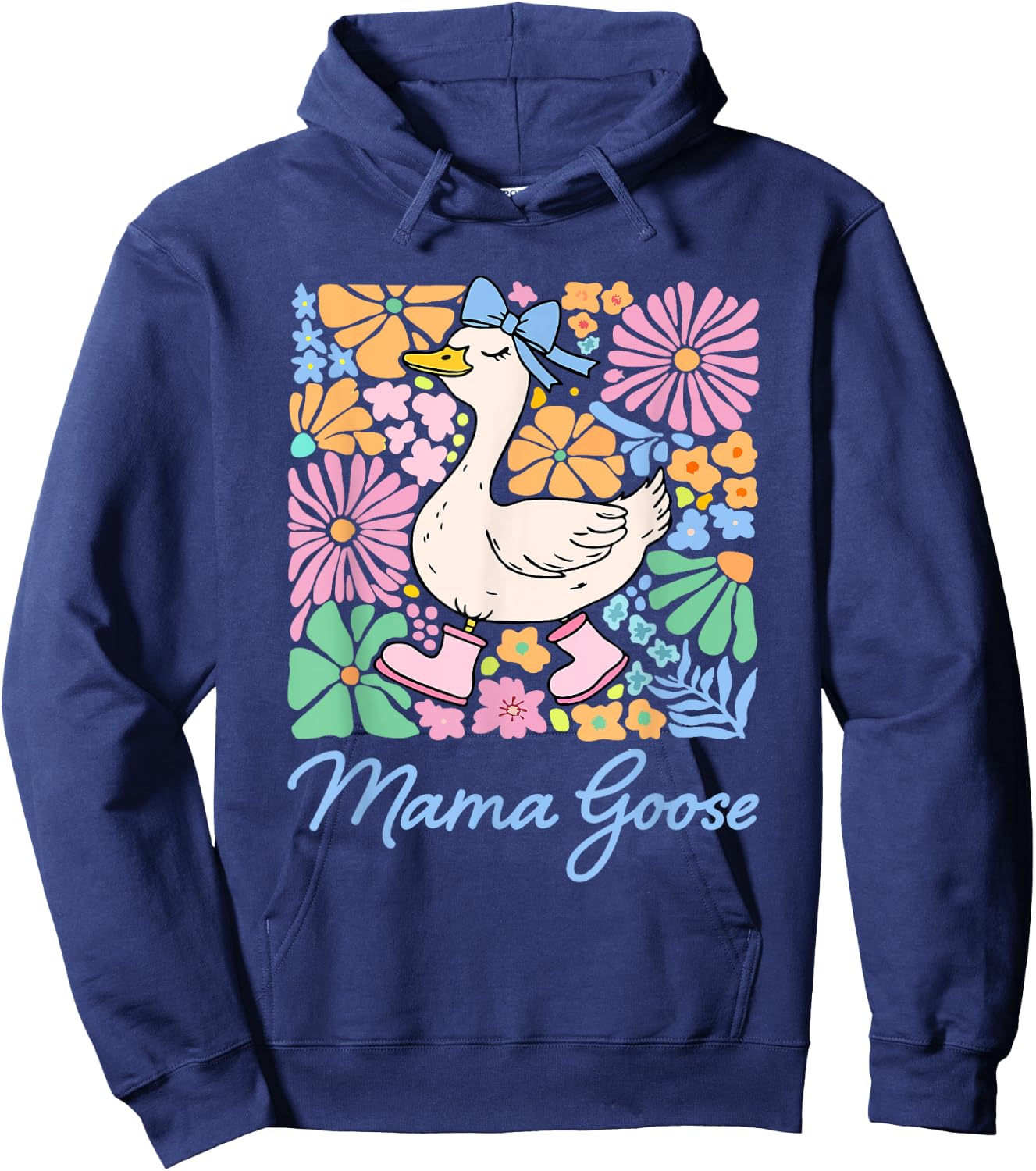 Cute Floral Mama Goose Coquette Mother's Day Silly Goose Hoodie - Hoodie | Navy
