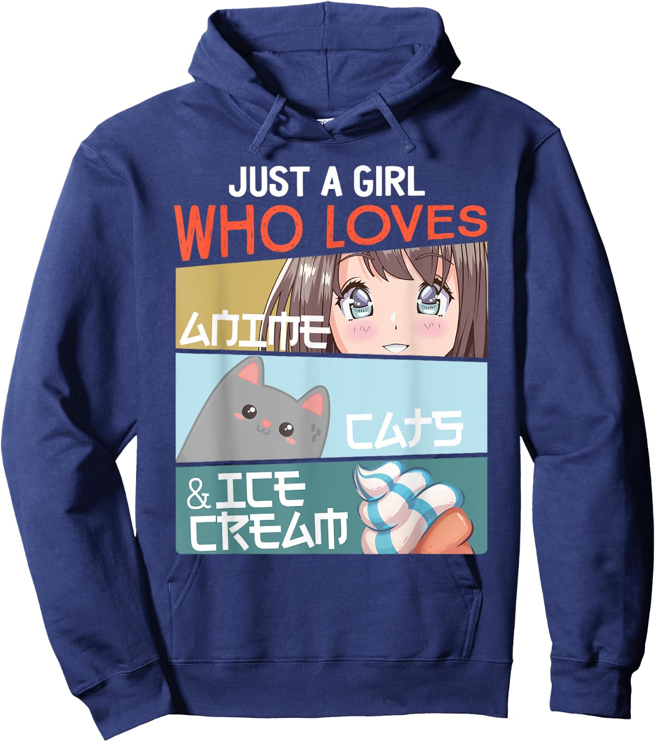 Just A Girl Who Loves Anime Cats Ice Cream Otaku Manga Lover Hoodie - Hoodie | Navy