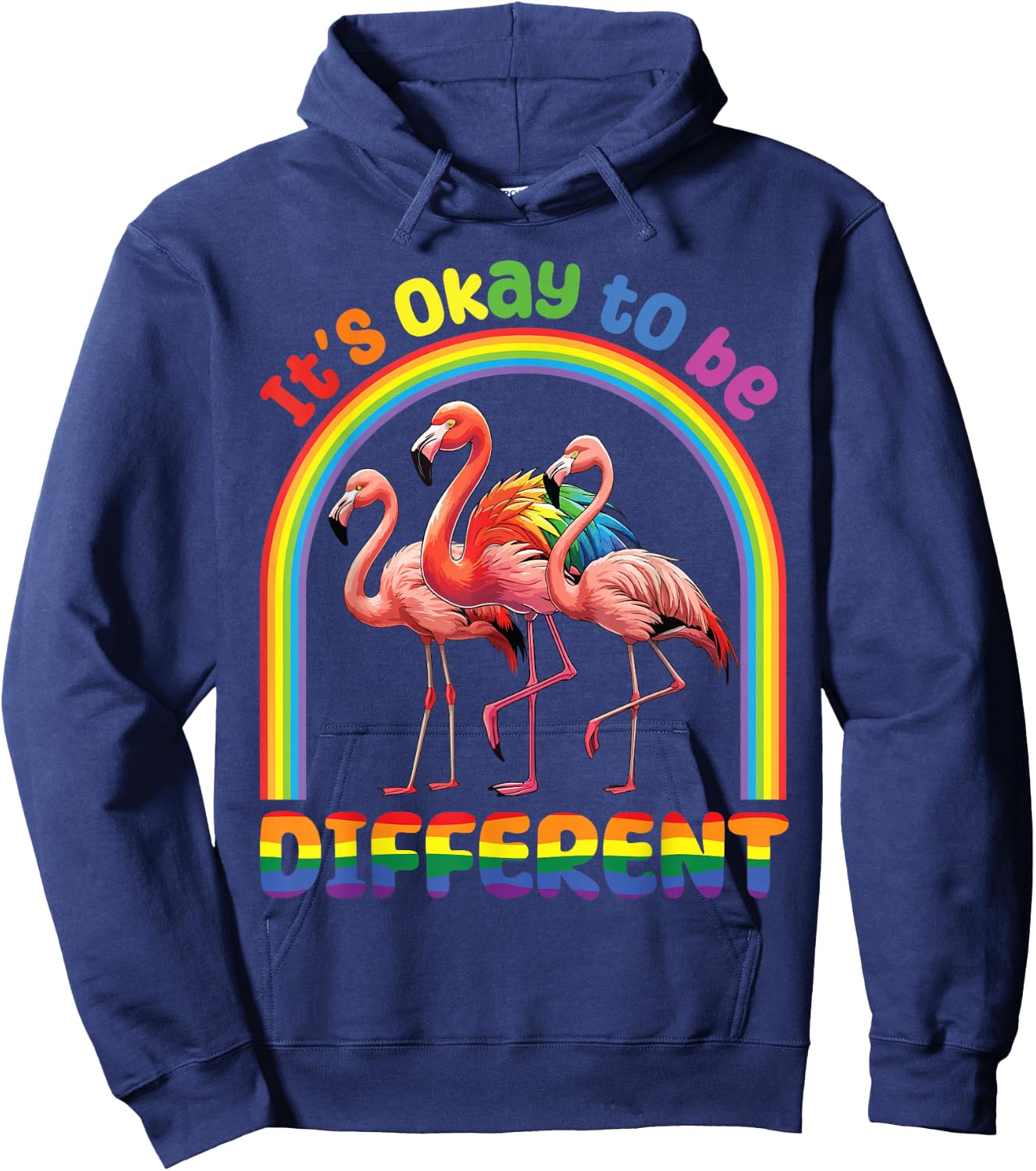 Rainbow Flamingo Together It's OkAY To Be Different Support Hoodie - Hoodie | Navy