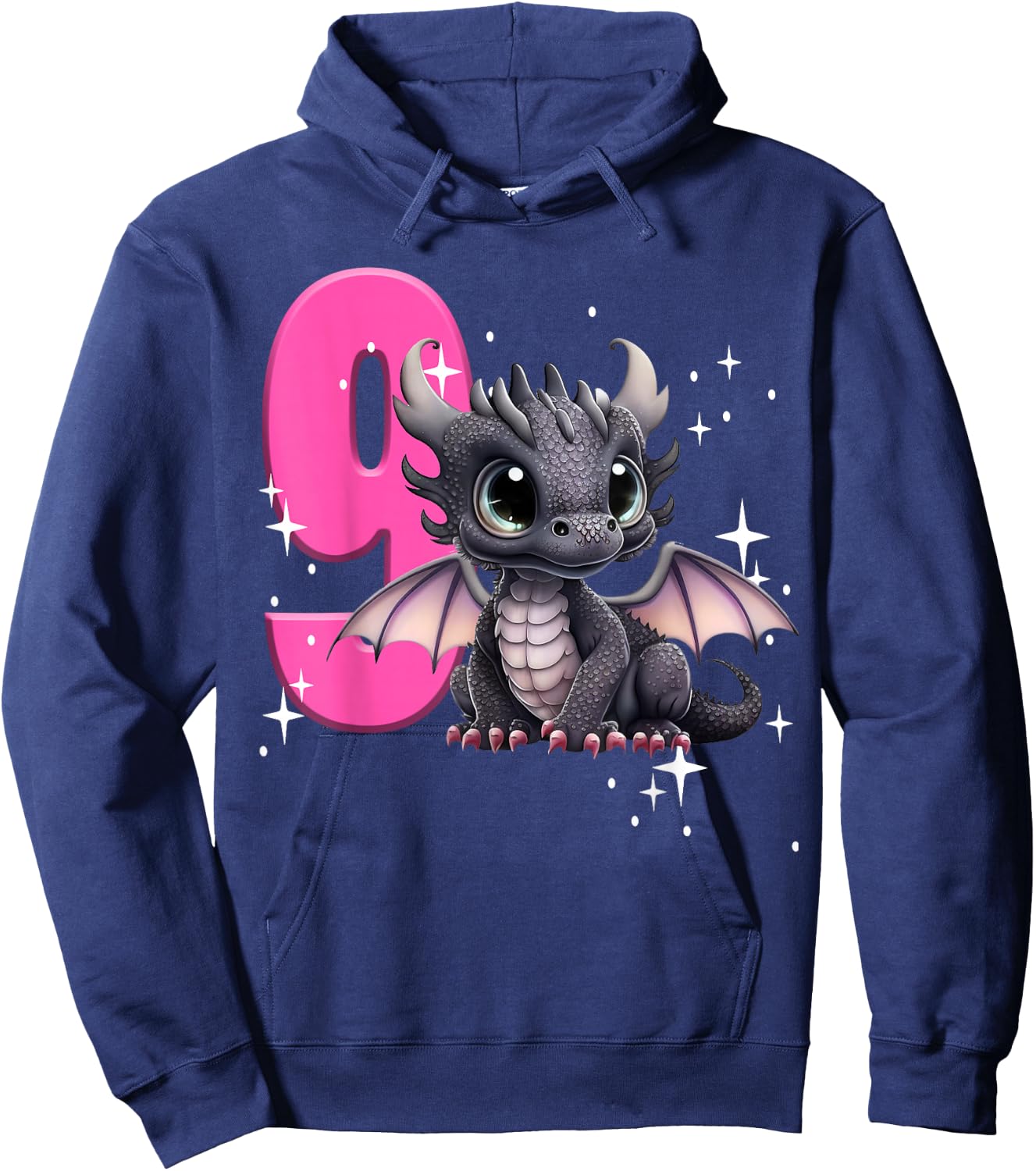 9th Birthday Shirt Dragon Party Birthday Girl Pink 9 Nine Hoodie - Hoodie | Navy