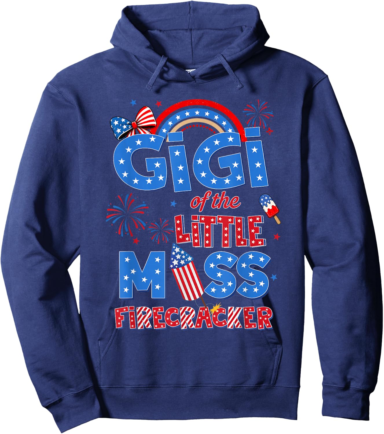 Gigi of the Little Miss Firecracker Birthday 4th of July Hoodie - Hoodie | Navy