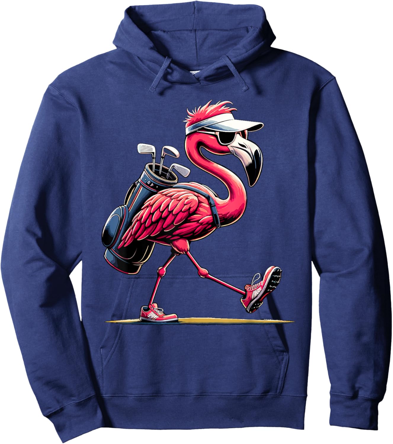 Funny Golf Novelty Men Women Kids Pink Flamingo Golfing Hoodie - Hoodie | Navy