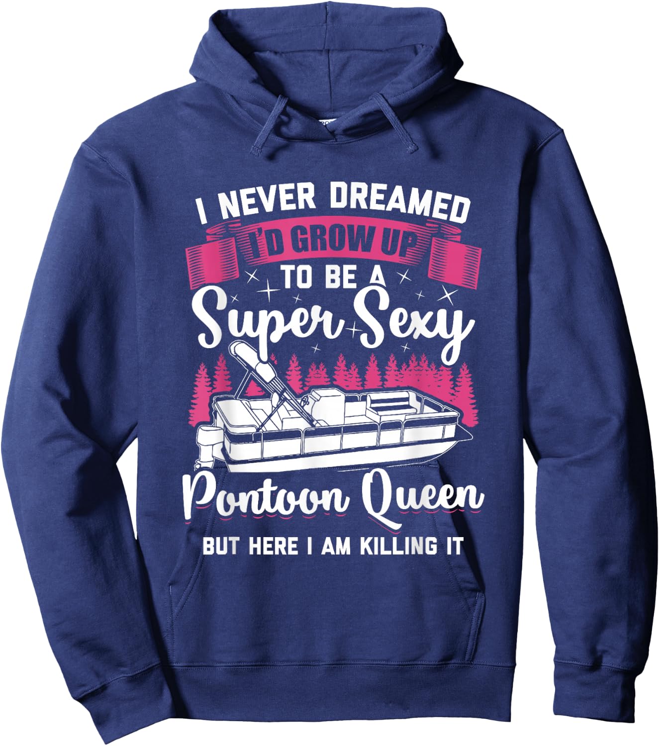 Vintage Pontoon Captain Women Funny Pontoon Queen Hoodie - Hoodie | Navy