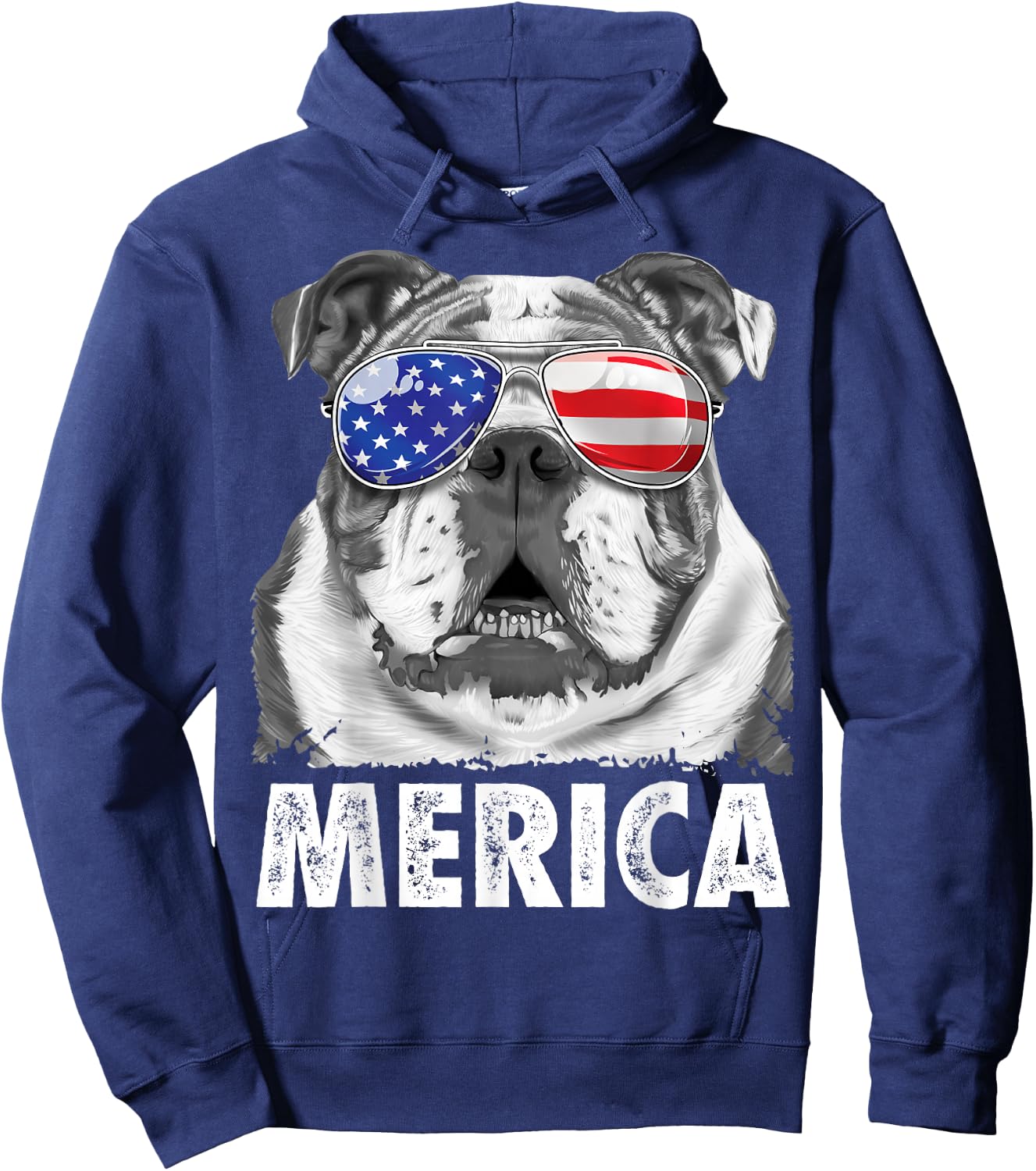 English Bulldog 4th of July Merica Men Women USA Flag Retro Hoodie - Hoodie | Navy