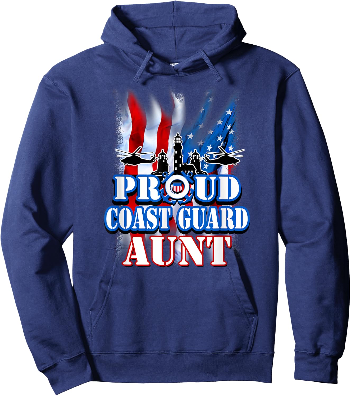 Coast Guard Aunt Shirt USA Flag Military Women Hoodie - Hoodie | Navy