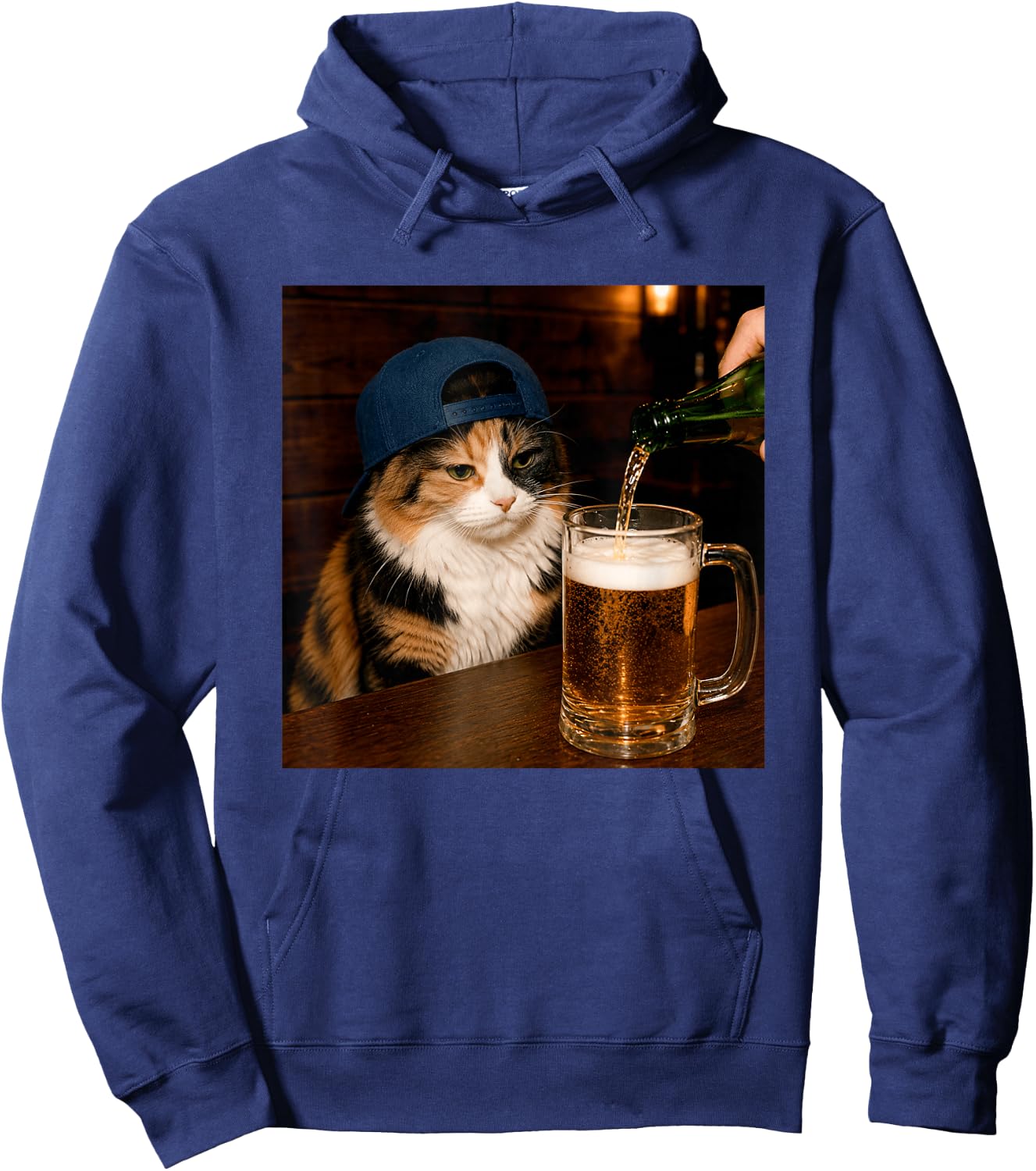 Funny Calico Drinking Beer Cat Meme Hoodie - Hoodie | Navy