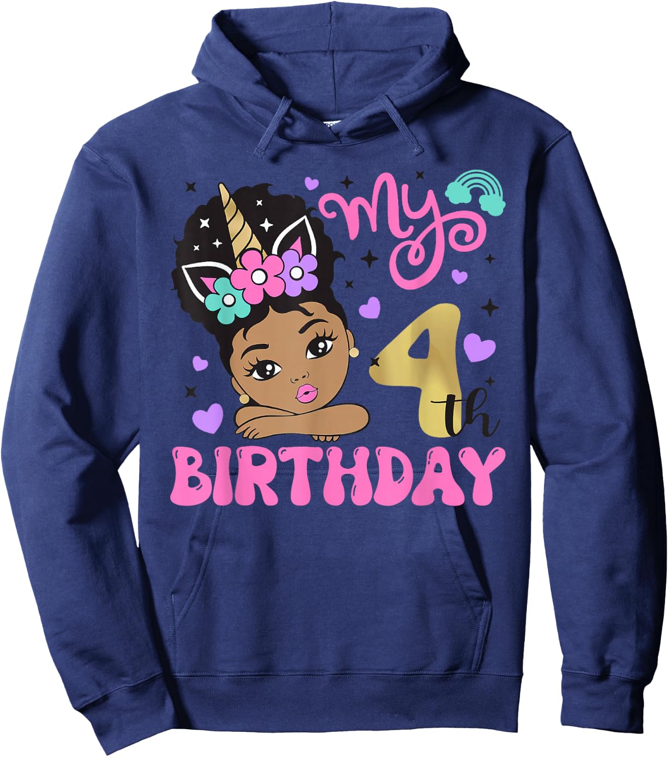 It's My 4th Birthday Black Girl 4 Years Old Melanin Kids Hoodie - Hoodie | Navy