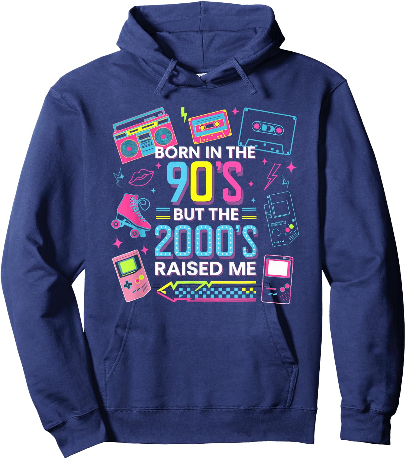Born in the 90s, but the 2000 years made me revive the retro style , Black, S Hoodie - Hoodie | Navy