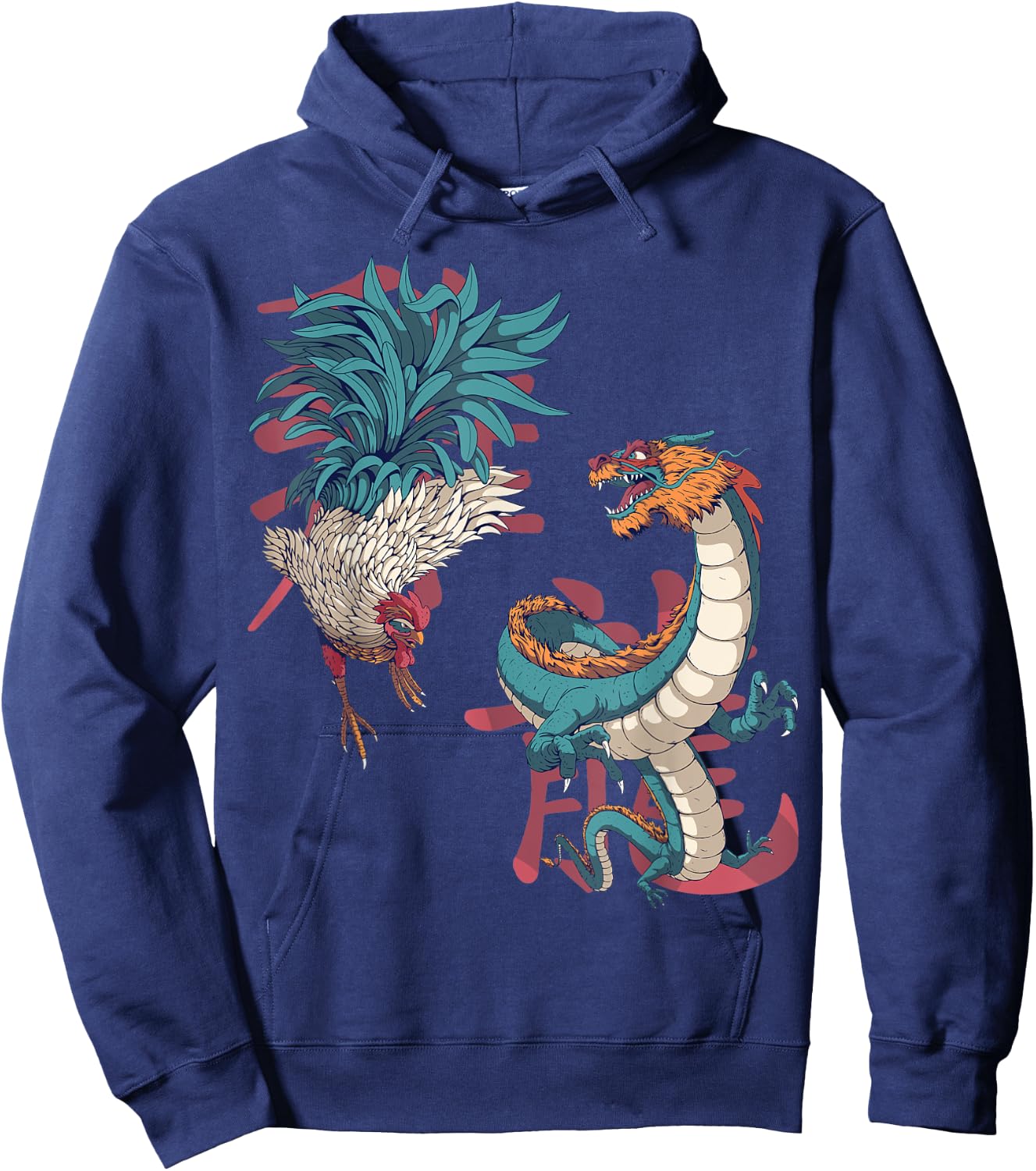 Lunar Zodiac Sign Dragon and Chinese Zodiac Rooster Lovers Hoodie - Hoodie | Navy