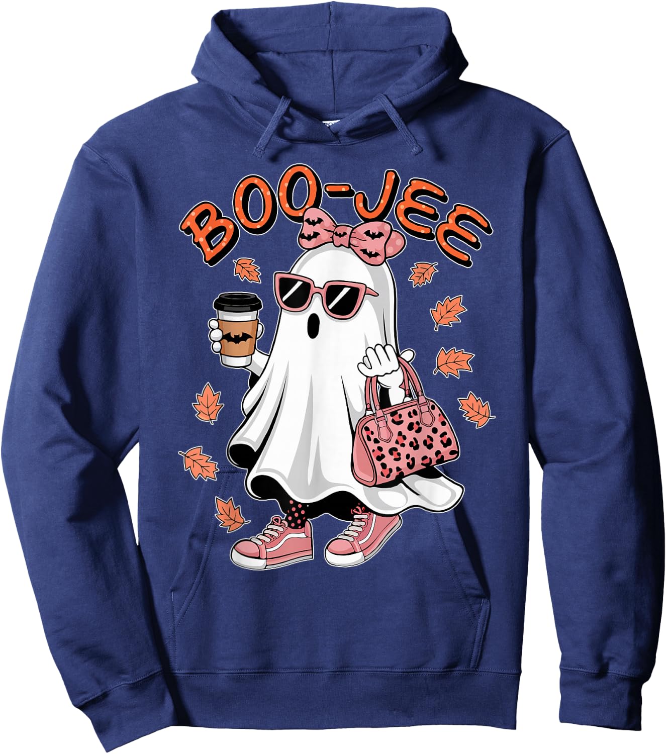 Cute Boo Jee Ghost Halloween Leopard Ghost Coffee Hoodie - Hoodie | Navy