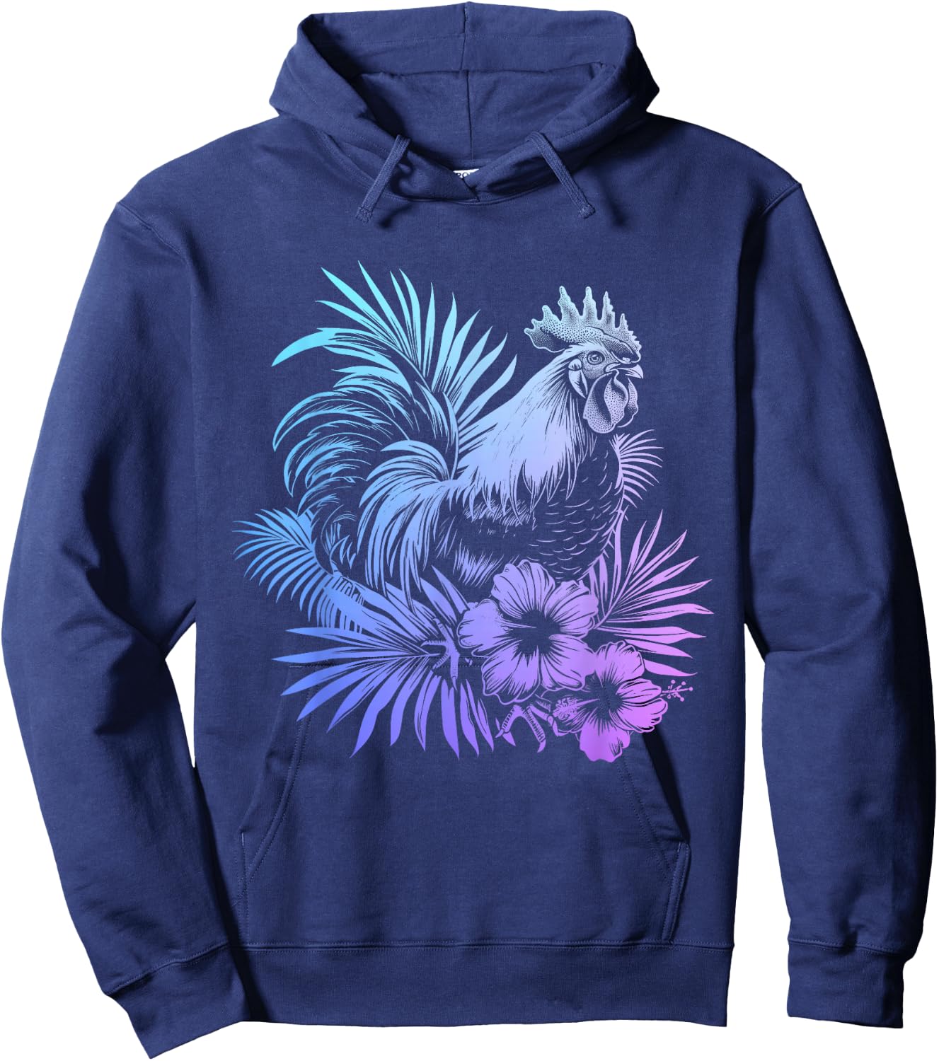 Rooster Hawaiian Flowers Chicken Kauai Hawaii Vintage Hoodie - Hoodie | Navy