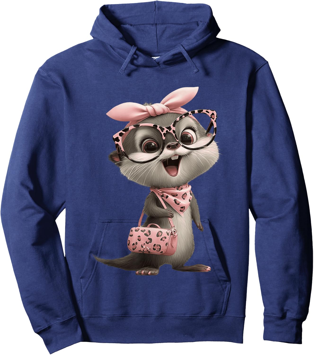Baby Otter Kawaii Character Pink Leopard Glasses Portrait Hoodie - Hoodie | Navy
