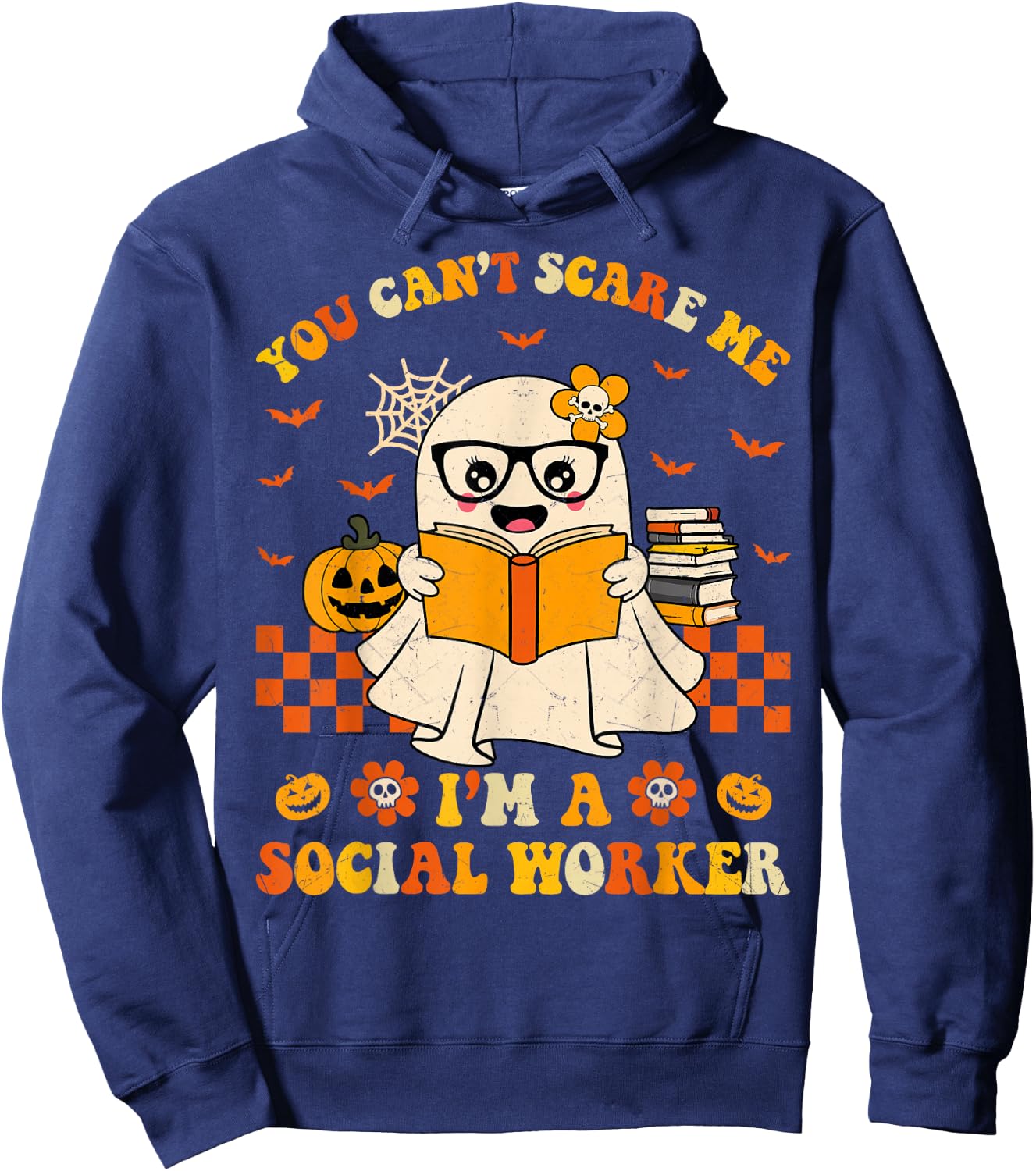Cute You Can't Scare Me I'm a School Social Worker Halloween Hoodie - Hoodie | Navy