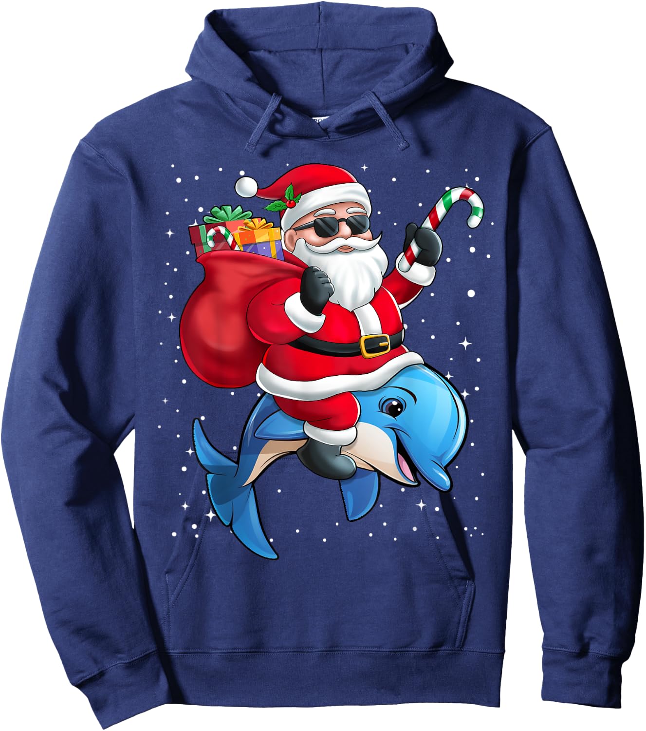 Santa Claus Riding A Dolphin Christmas Boy Girl Kids Hoodie - Hoodie | Navy