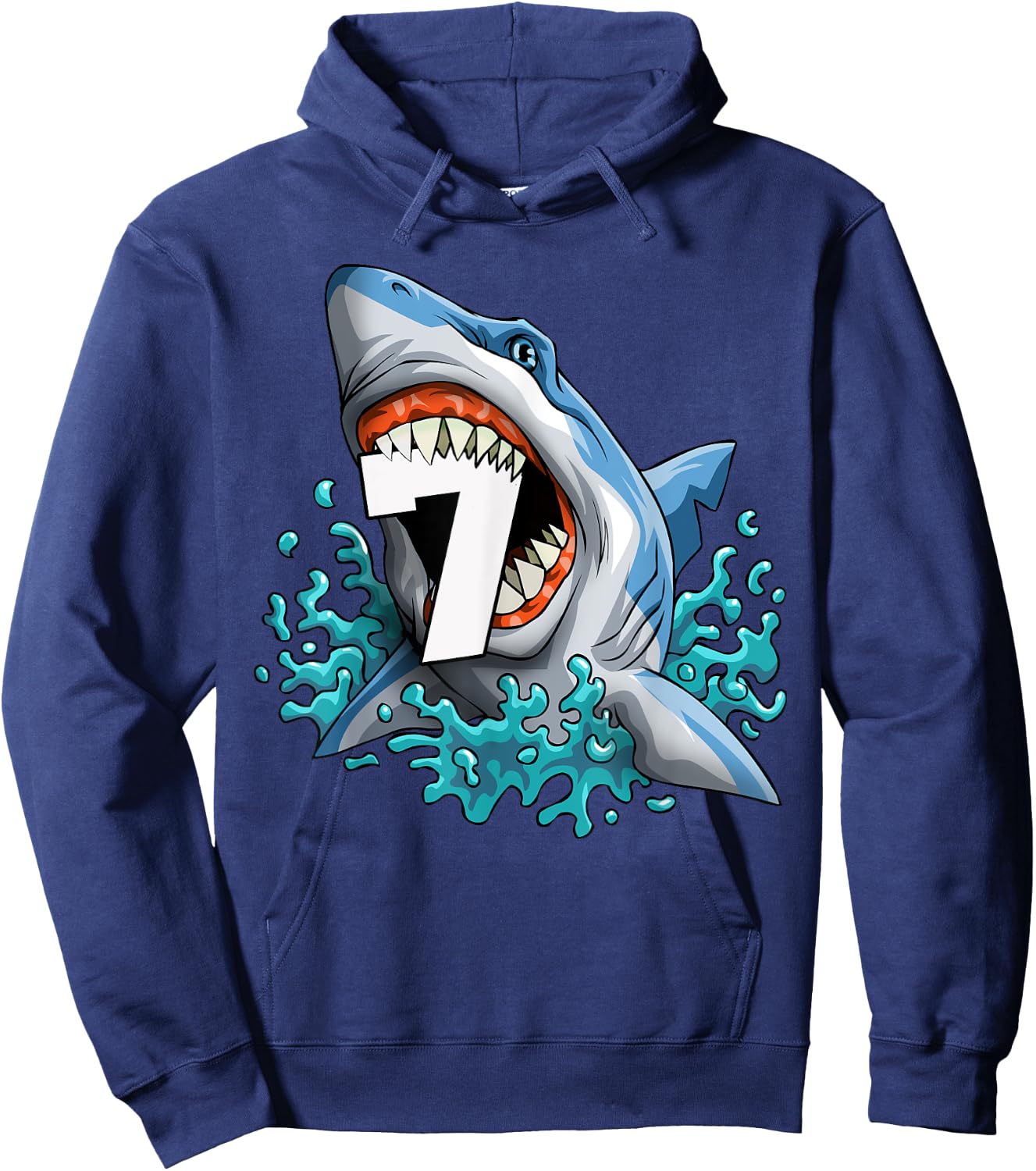 Kids Shark 7th Birthday Boys Funny Shark 7 yrs Old Birthday Hoodie - Hoodie | Navy