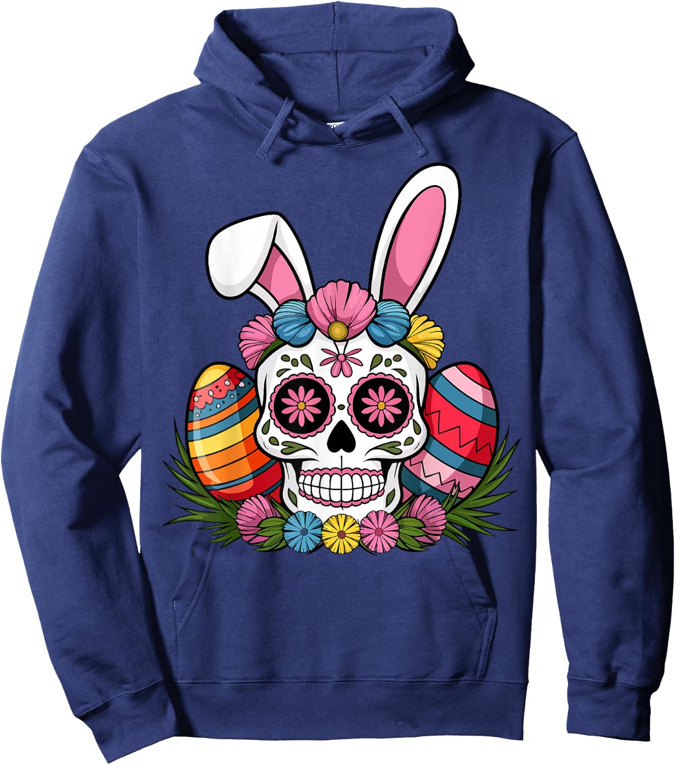 Sugar Skull Bunny Rabbit Ears Mexican Easter Day Hoodie - Hoodie | Navy