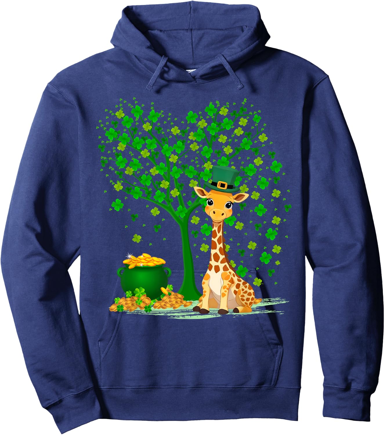 Shamrock Tree Leprechaun Hat Giraffe St Patrick's Day Hoodie - Hoodie | Navy