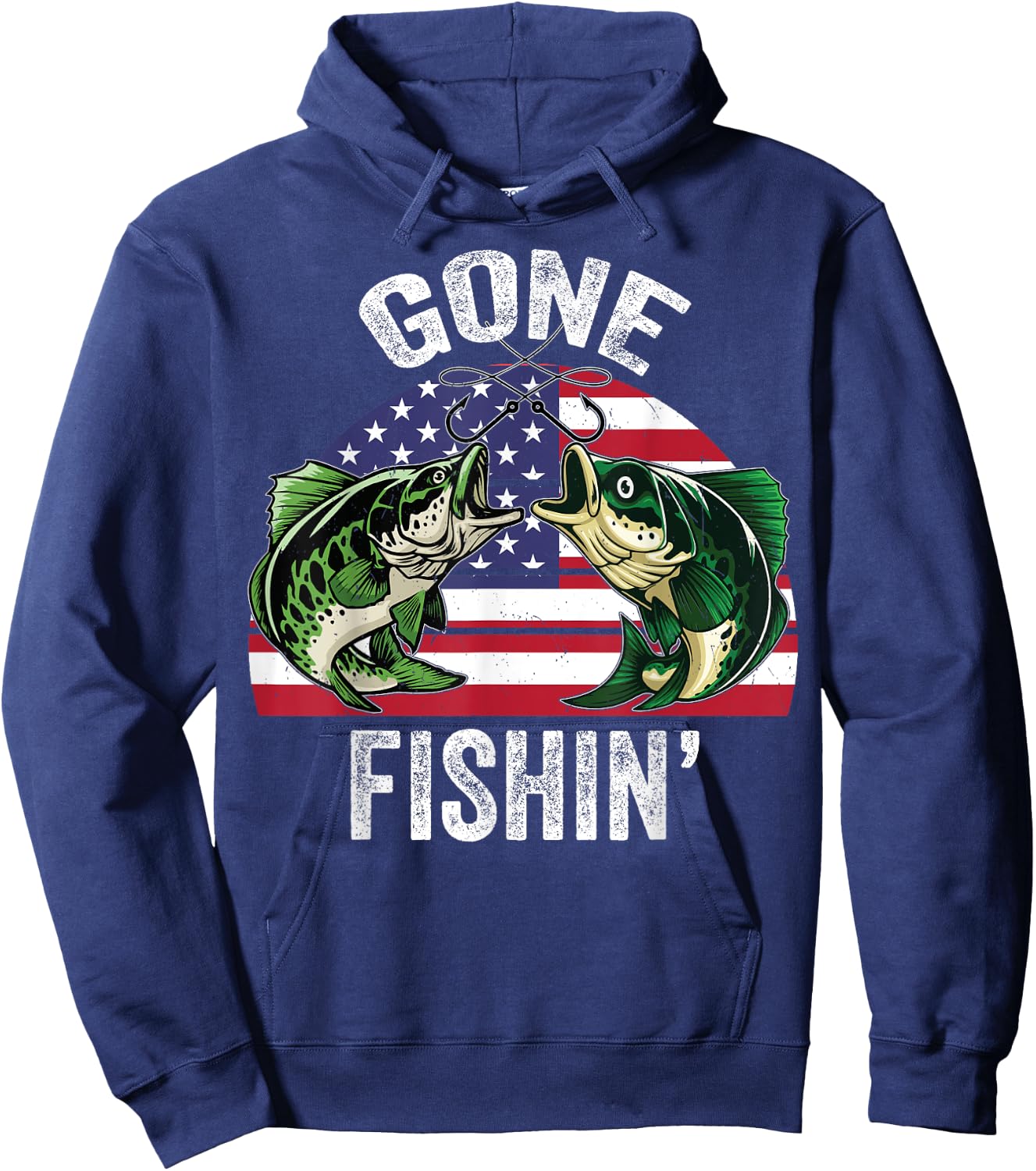 Funny Fishing American Flag-Shirt Gone Fishing Grandpa Dad Kids Men Hoodie - Hoodie | Navy