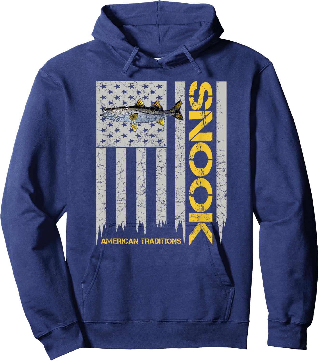 Snook Fisherman - Vintage Style American Flag Snook Art Fish Hoodie - Hoodie | Navy