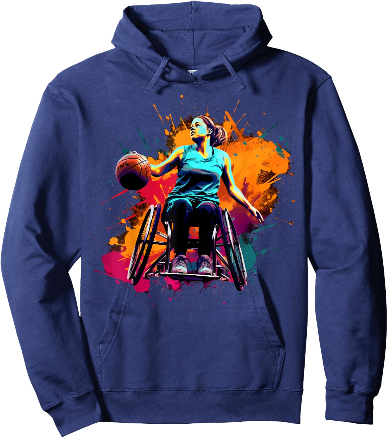 Colorful Wheelchair basketball player Girl and Hoodie - Hoodie | Navy