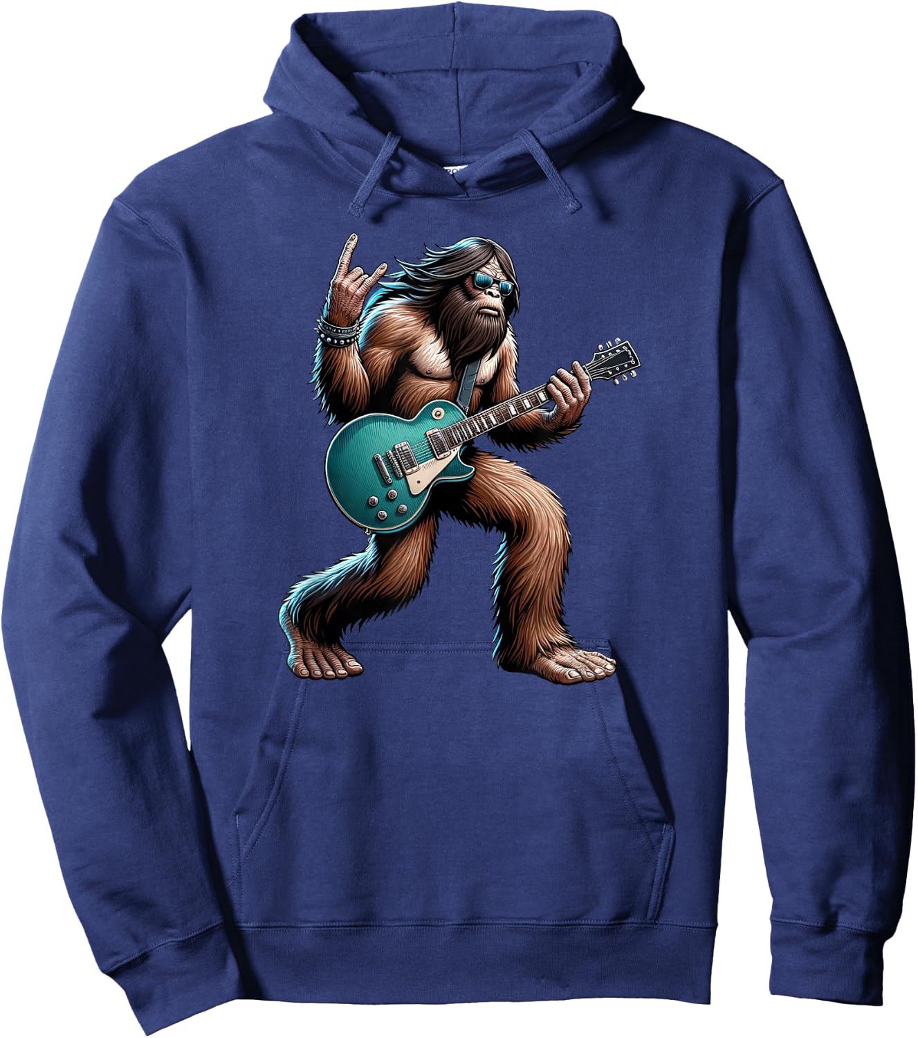 Rock On Bigfoot Playing Electric Guitar Sasquatch Music Band Hoodie - Hoodie | Navy