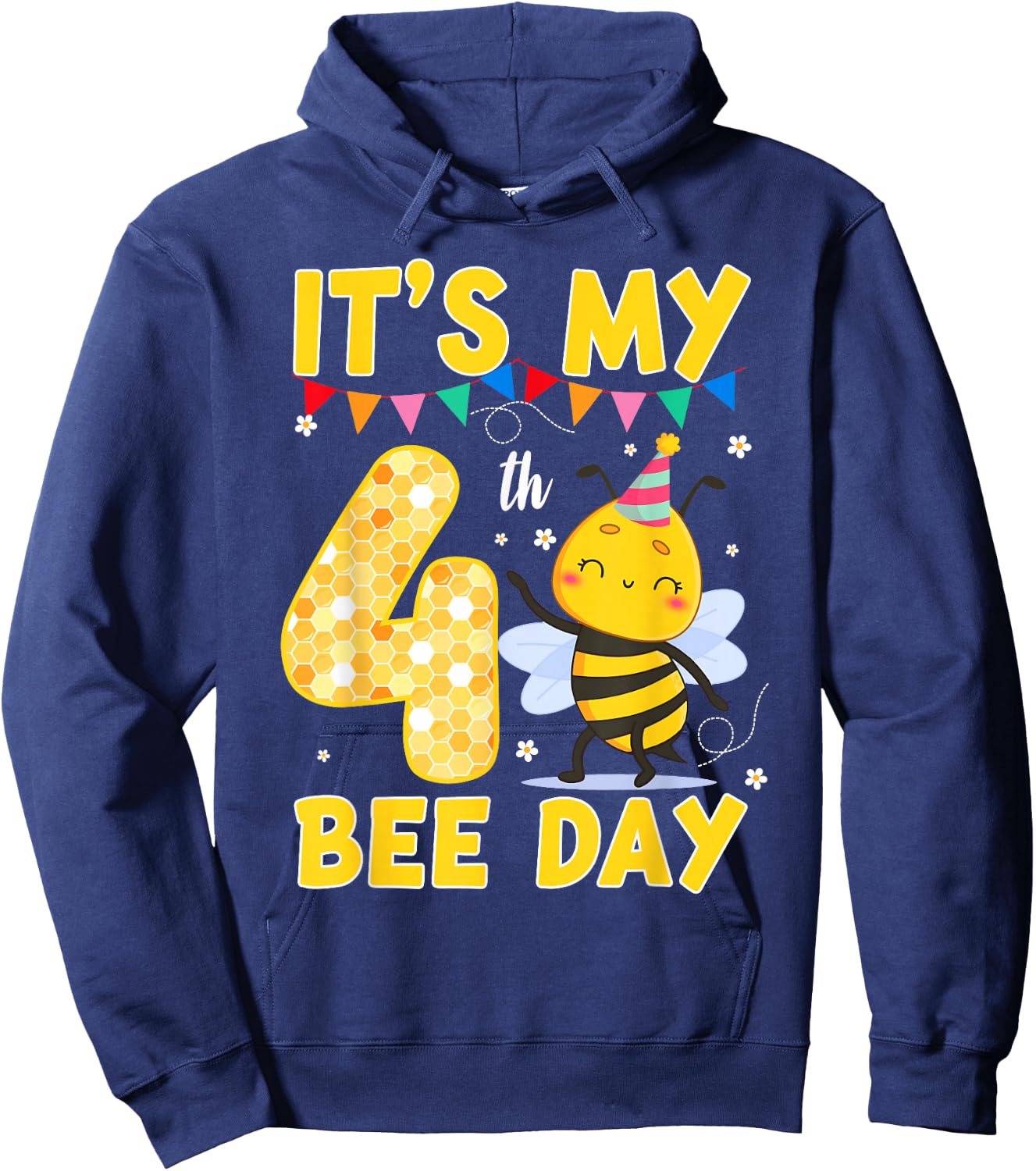 It's My 4th Birthday Bee Day 4 Year Old Bee Theme Party Hoodie - Hoodie | Navy