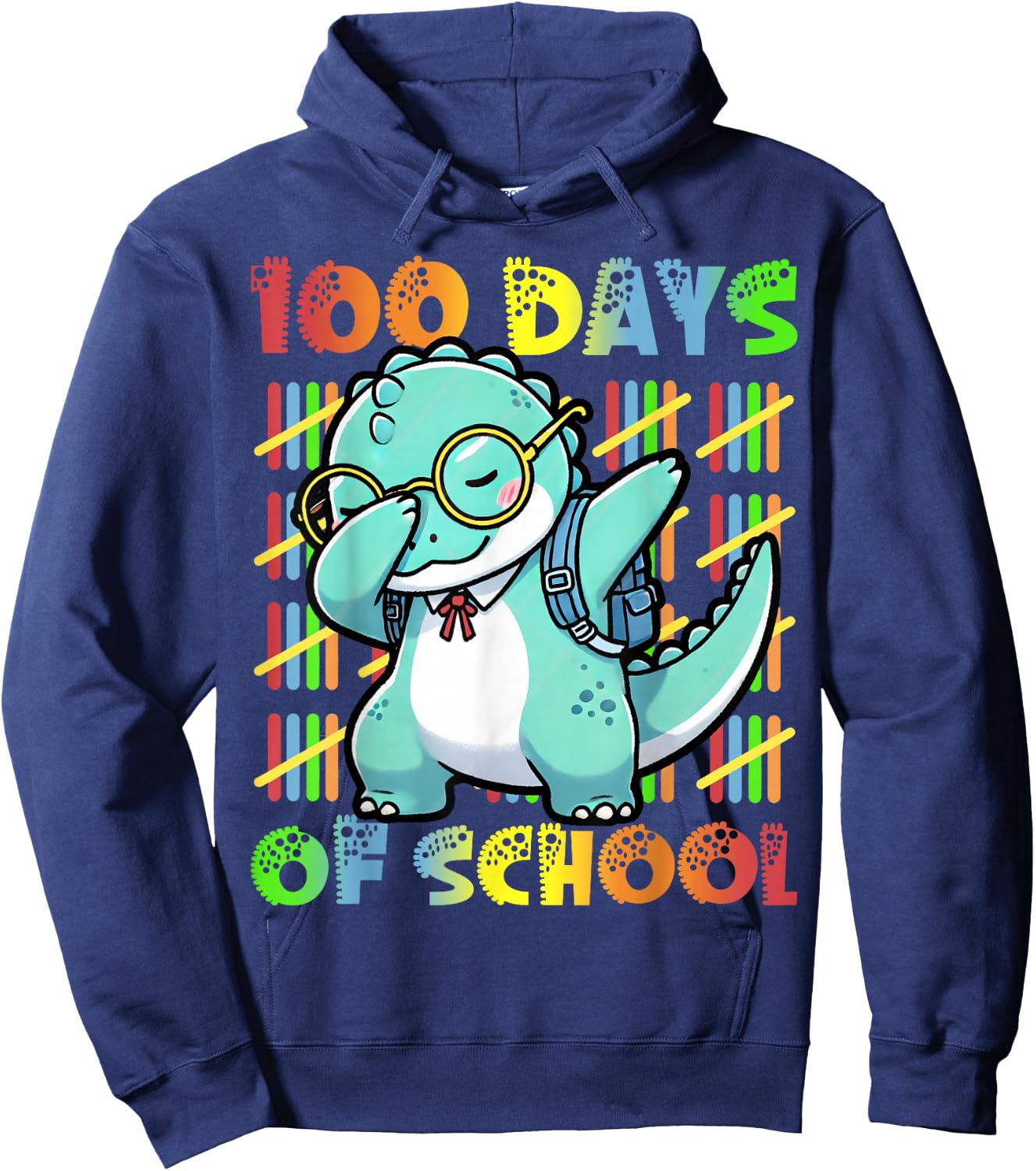 100 Days of School Dabbing Dinosaur 100th Day Of School Kids Hoodie - Hoodie | Navy