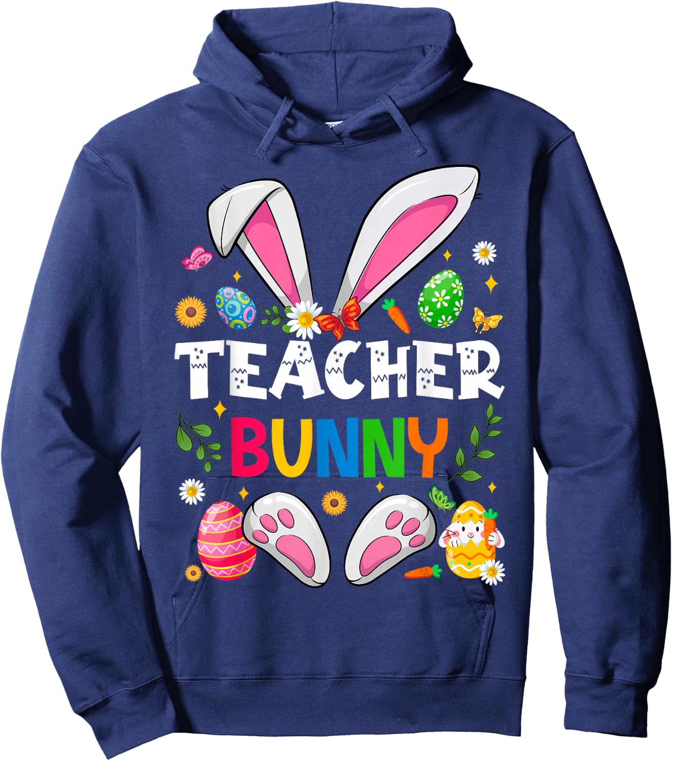 Cute Teacher Bunny Ears & Paws Easter Eggs Easter Day Girl Hoodie - Hoodie | Navy