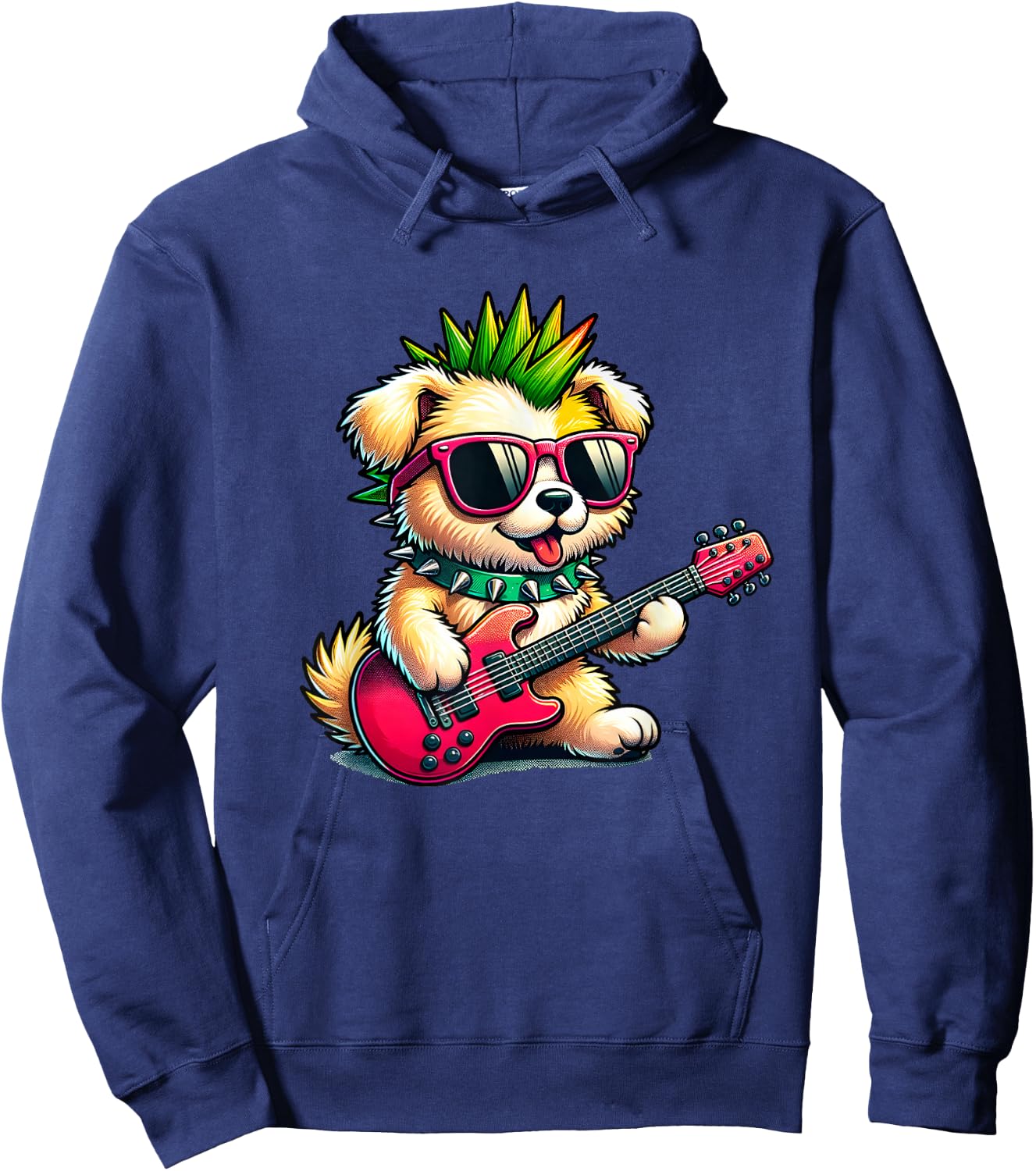 Cute Punk Puppy, Rock'n Roll Goth Dog, Guitar Band Funny Hoodie - Hoodie | Navy