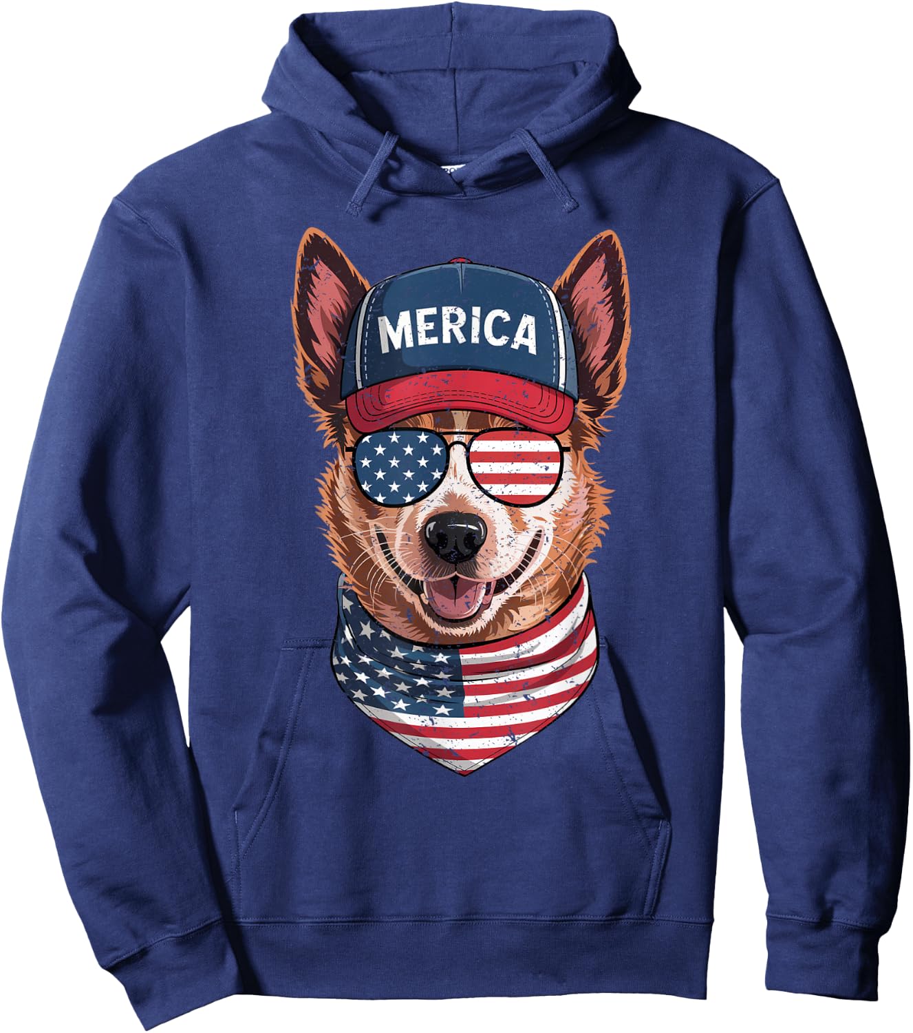 Red Heeler 4th of July US American Flag Dog Patriotic Hoodie - Hoodie | Navy