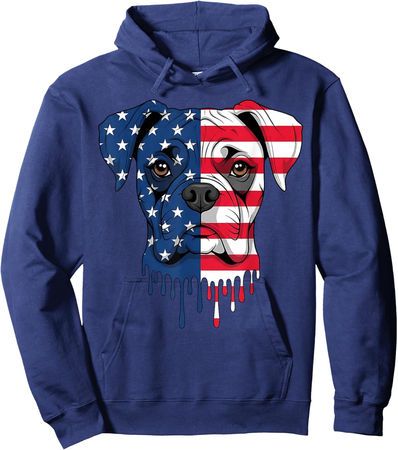4th of July Boxer Dog American Flag Patriotic Hoodie - Hoodie | Navy
