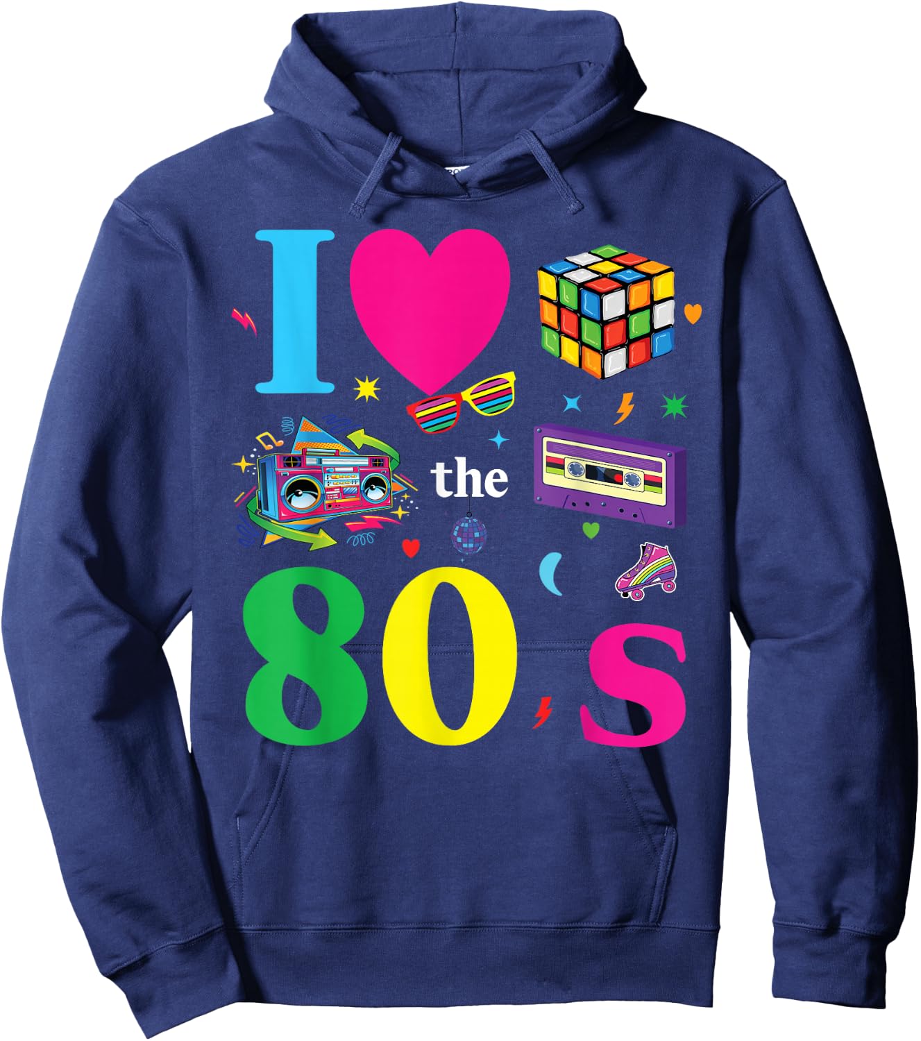 80s Theme Party 80s Costume - I Love the 80s , black Hoodie - Hoodie | Navy