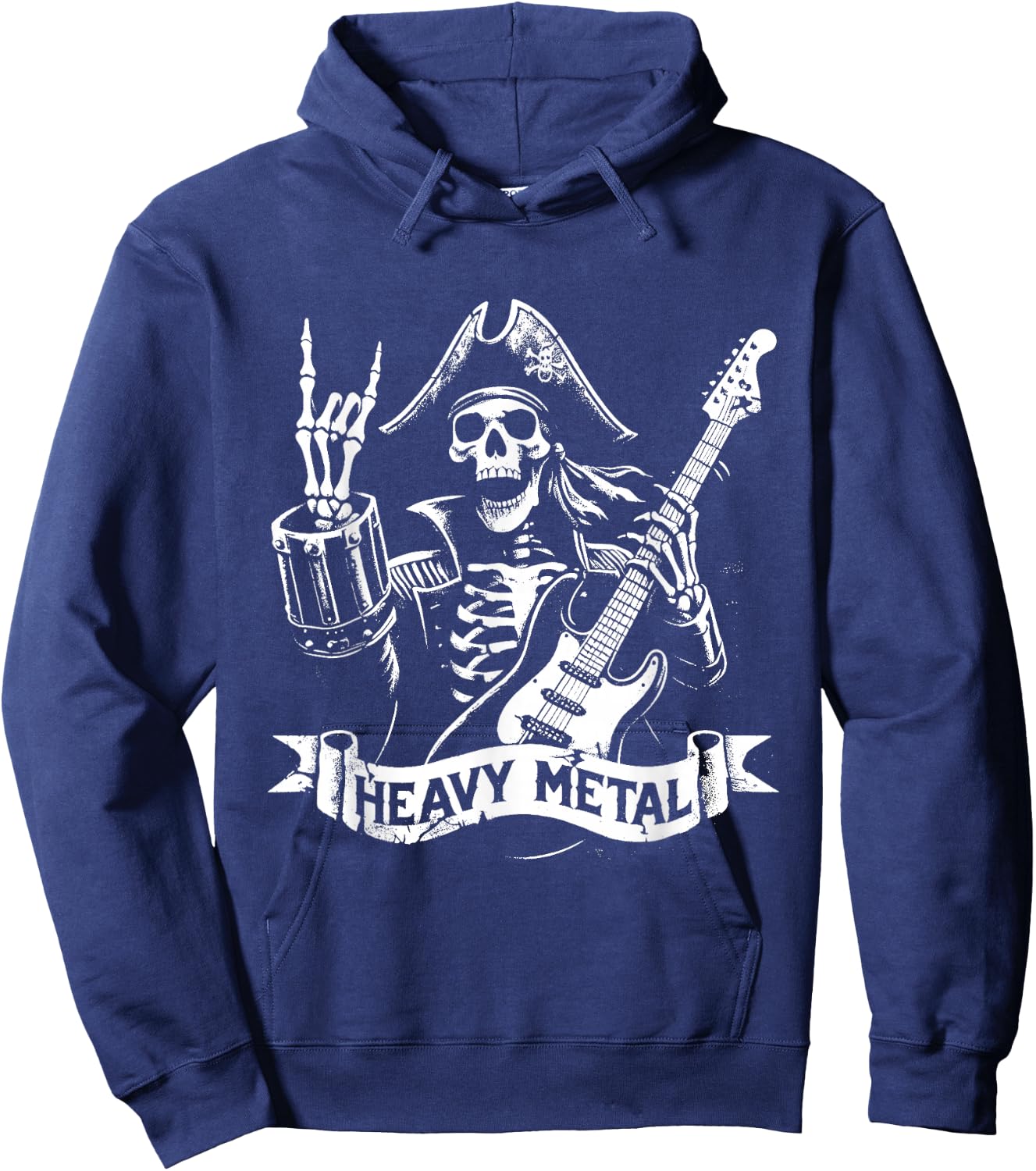 Pirate Heavy Metal - Vintage Pirate Skeleton Guitar , Black, S Hoodie - Hoodie | Navy