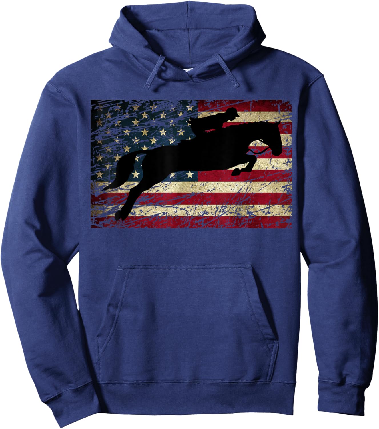 American Flag Horse Riding Show Jumping Hoodie - Hoodie | Navy