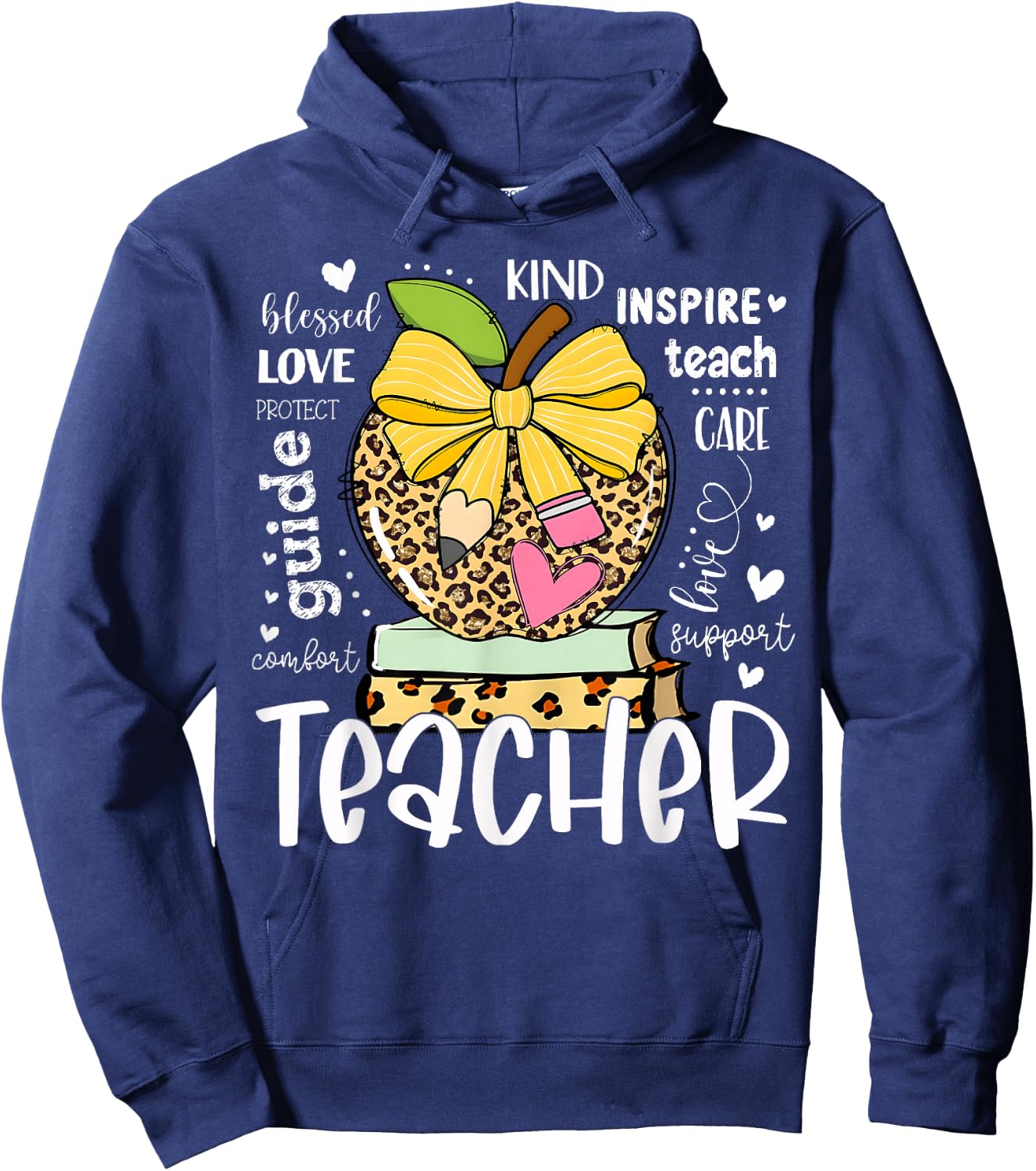 Back to School Teacher Leopard Apple Bow Women Girl Hoodie - Hoodie | Navy