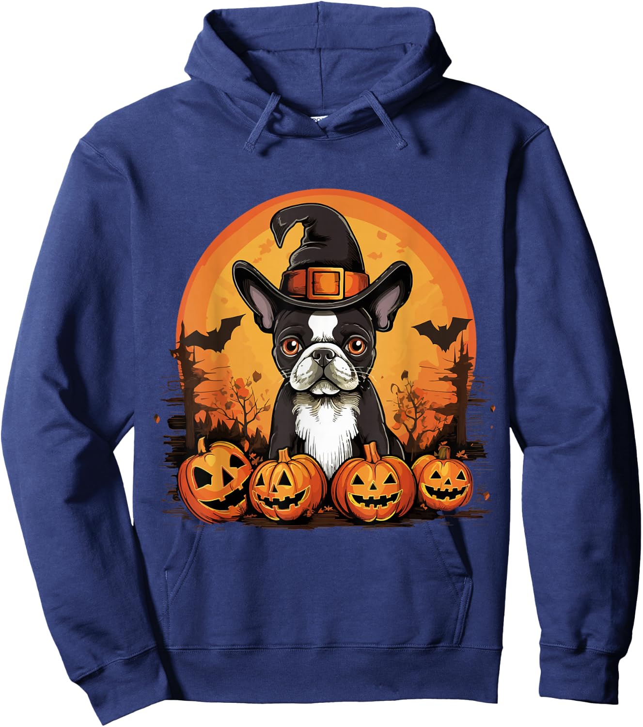 Boston Terrier Bostie Dog Breed Pet Halloween Pumpkins Men Women Kids Hoodie - Hoodie | Navy