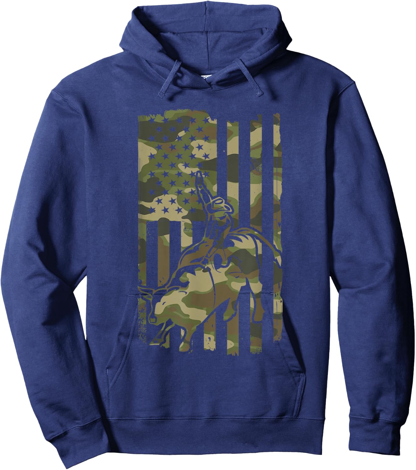 Western Cowboy & Cowgirl Rodeo Bull Riding USA Flag 4th July Hoodie - Hoodie | Navy