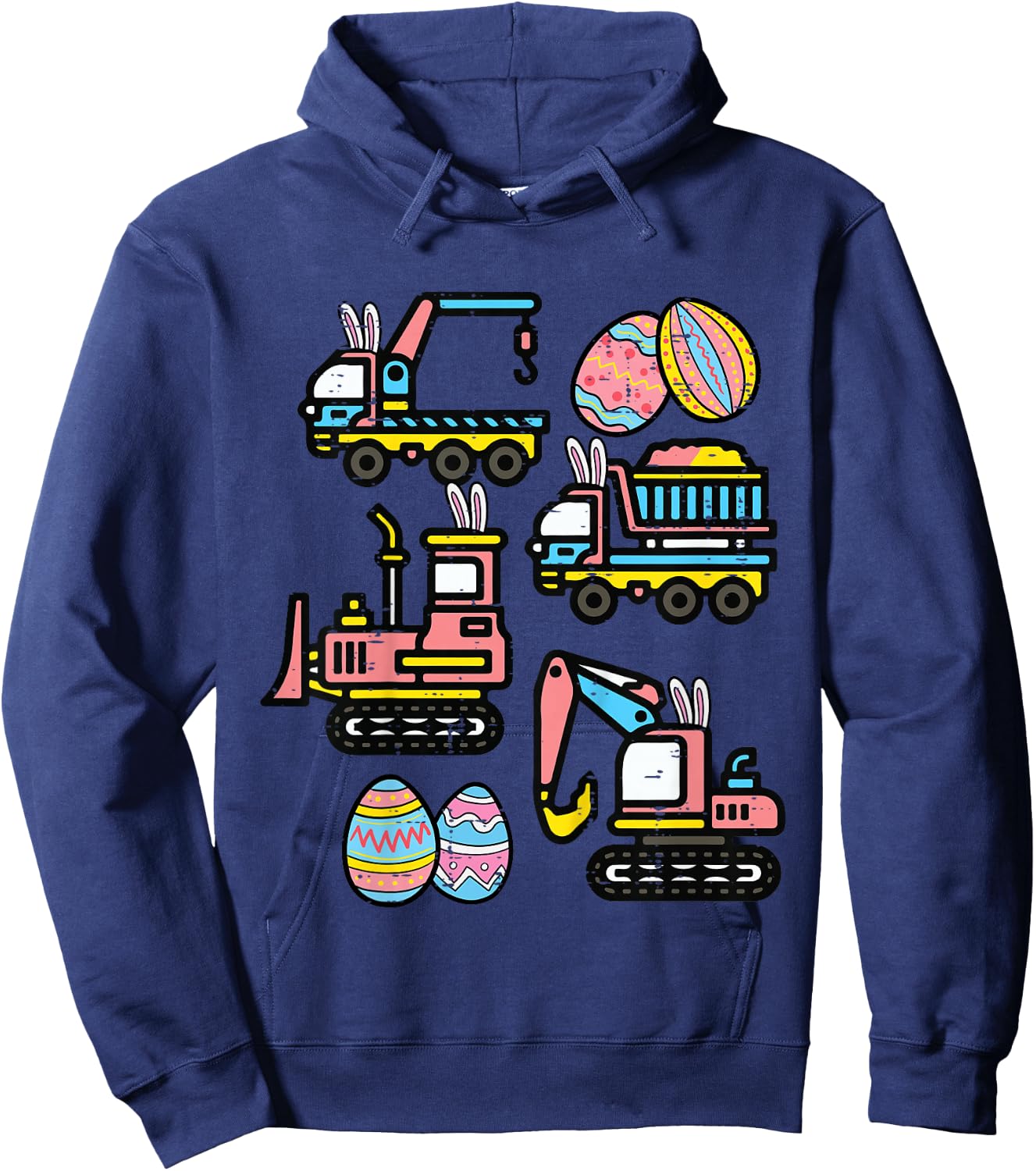 Kids Easter Construction Trucks Vehicles Boys Kids Toddlers Youth Hoodie - Hoodie | Navy