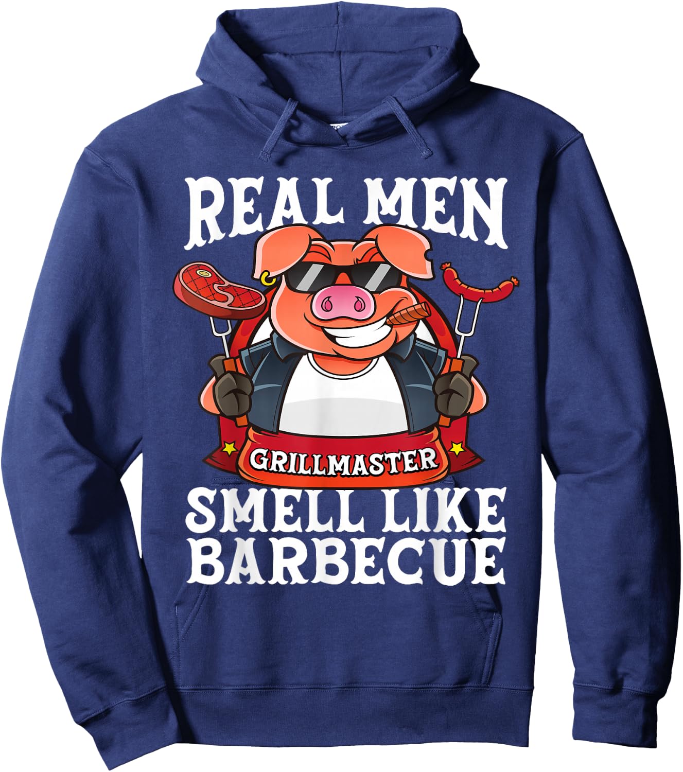 Funny Real Men Smell Like Barbecue Pig Fathers Day Grilling Hoodie - Hoodie | Navy