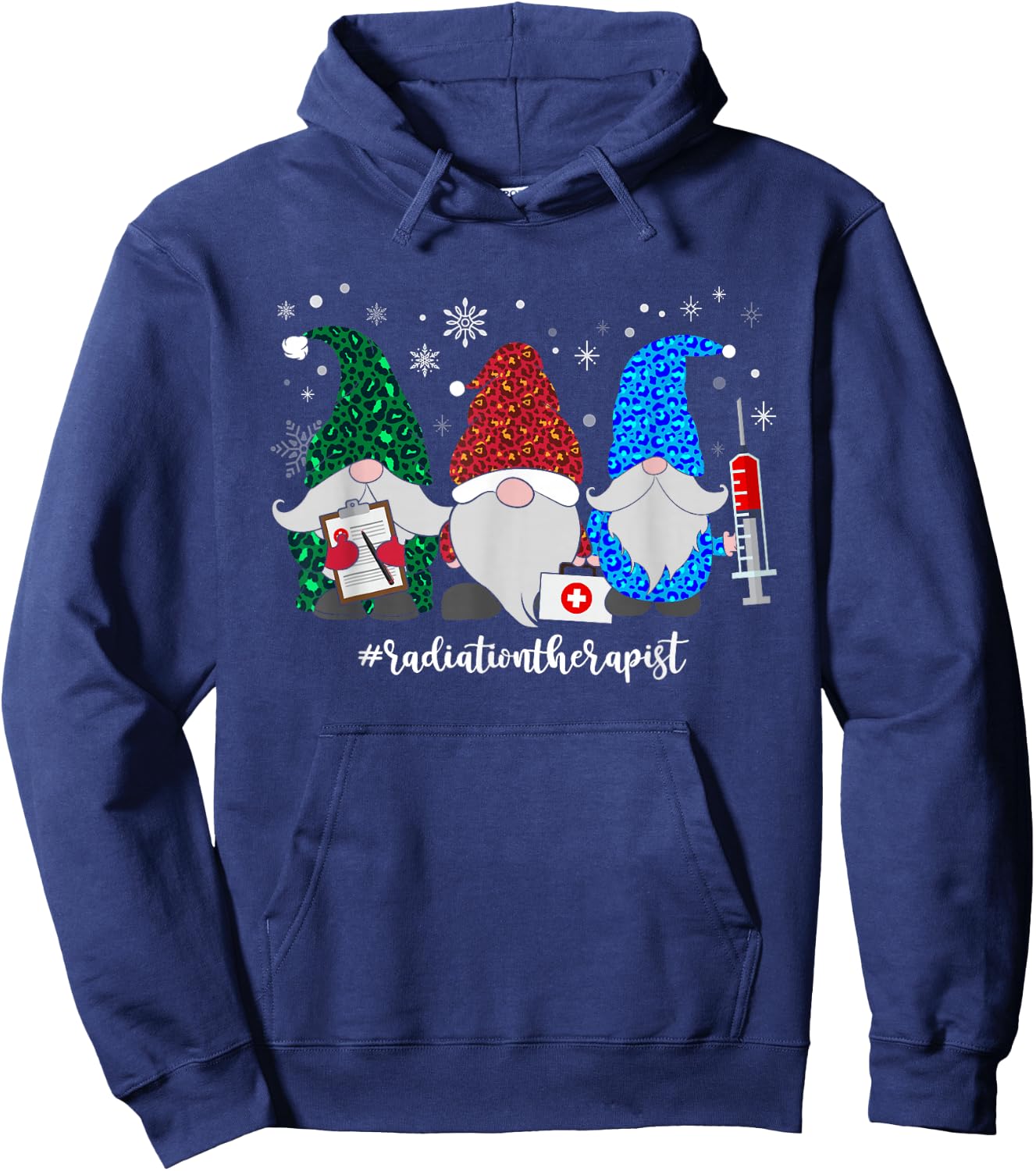 Christmas Radiation Therapist Gnomes Xmas Leopard Gnome Hoodie - Hoodie | Navy
