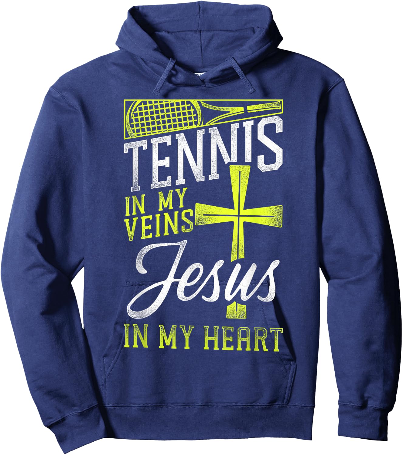 Funny Tennis Player Racket Jesus Faith Christian Tennis In Hoodie - Hoodie | Navy
