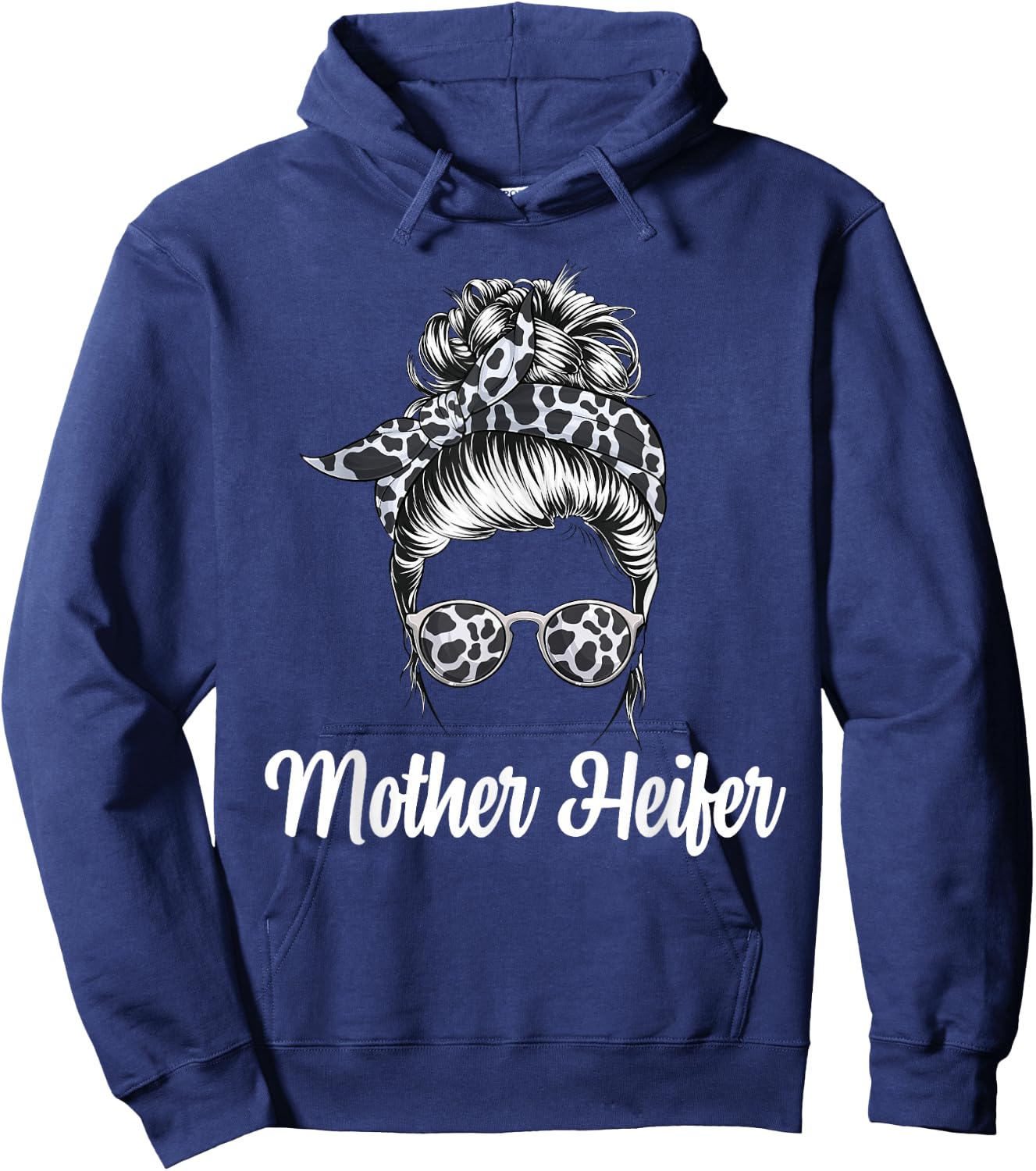 Messy Bun Mother Heifer Farmer Cow Mom Farming Cows Women Hoodie - Hoodie | Navy