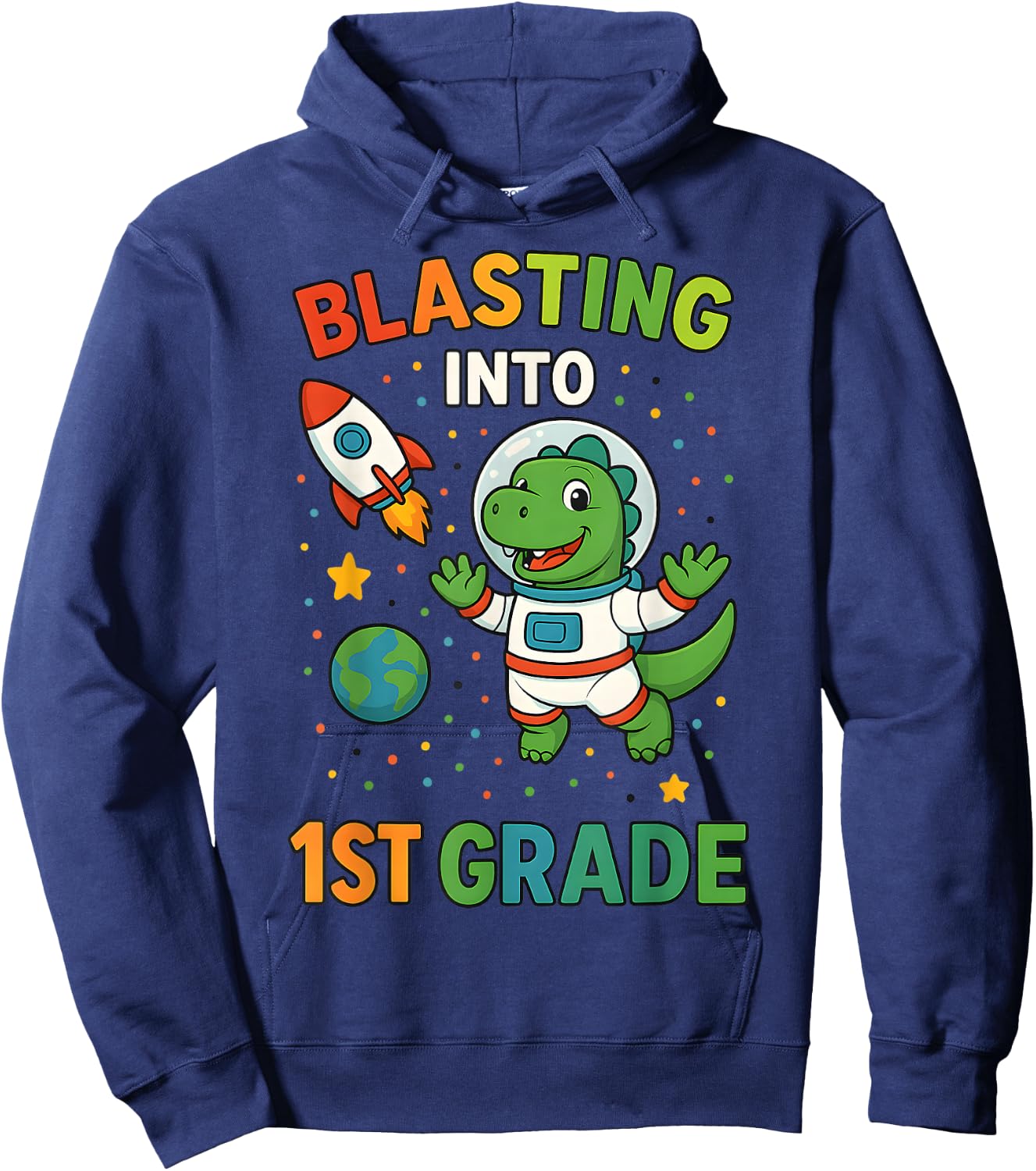 Blasting Into 1st Grade Dinosaur Astronaut Back To School Hoodie - Hoodie | Navy