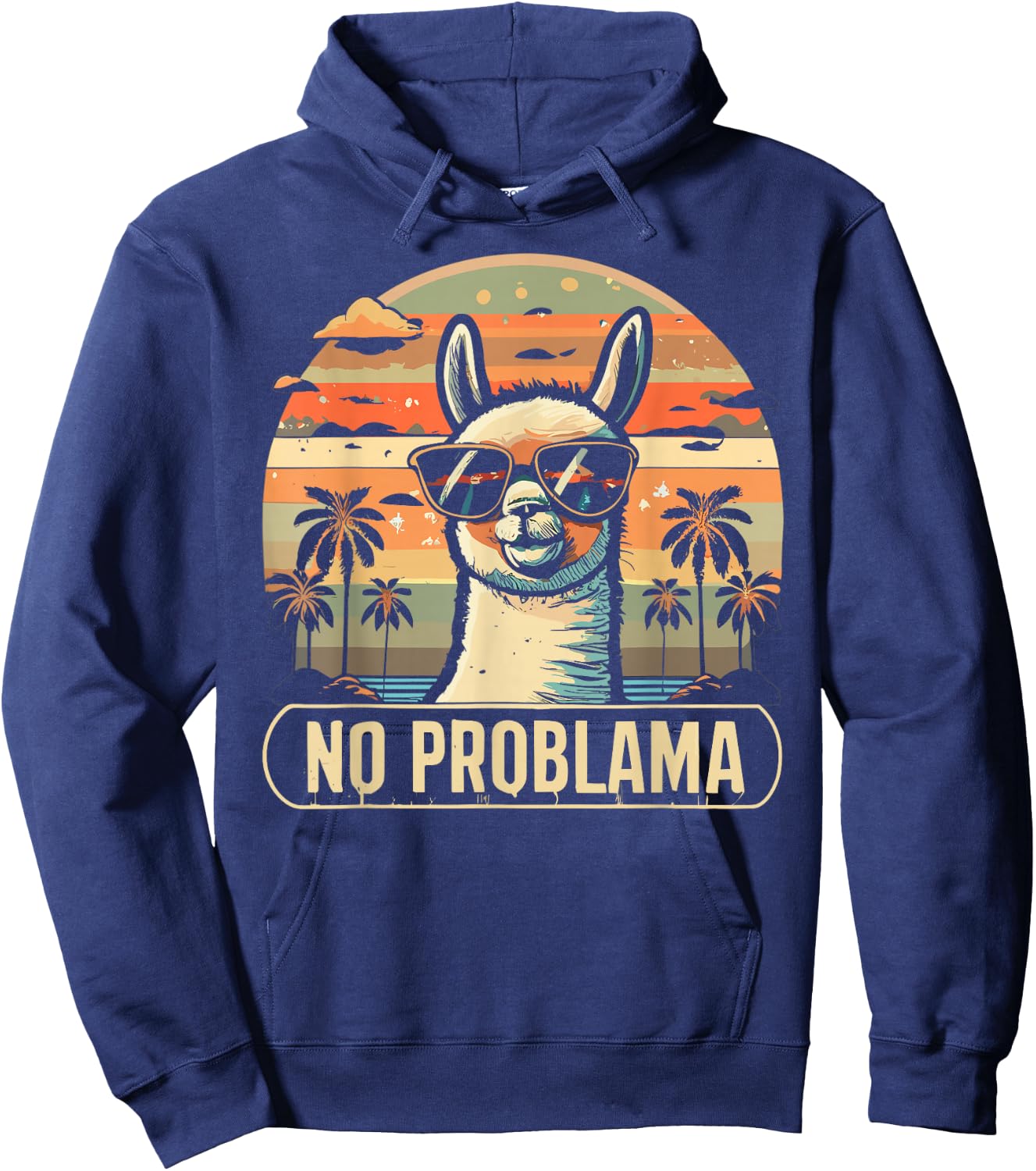 No Problama Lama With Shades Fans Retro Sunset Vintage Men Hoodie - Hoodie | Navy