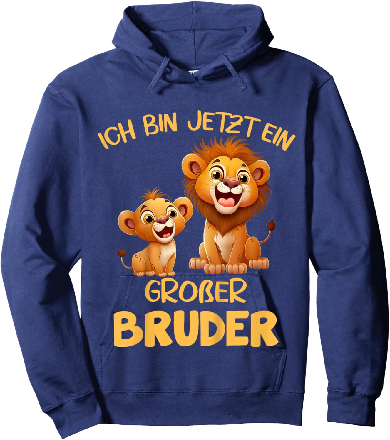 Children's with German Text "Ich bin jetzt ein großer Bruder Löwen" Motif, black Hoodie - Hoodie | Navy