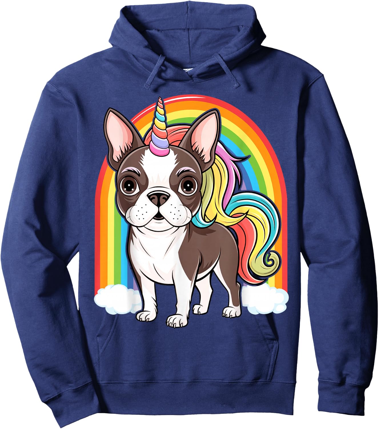 Cute Boston Terrier Unicorn Rainbow Hoodie - Hoodie | Navy