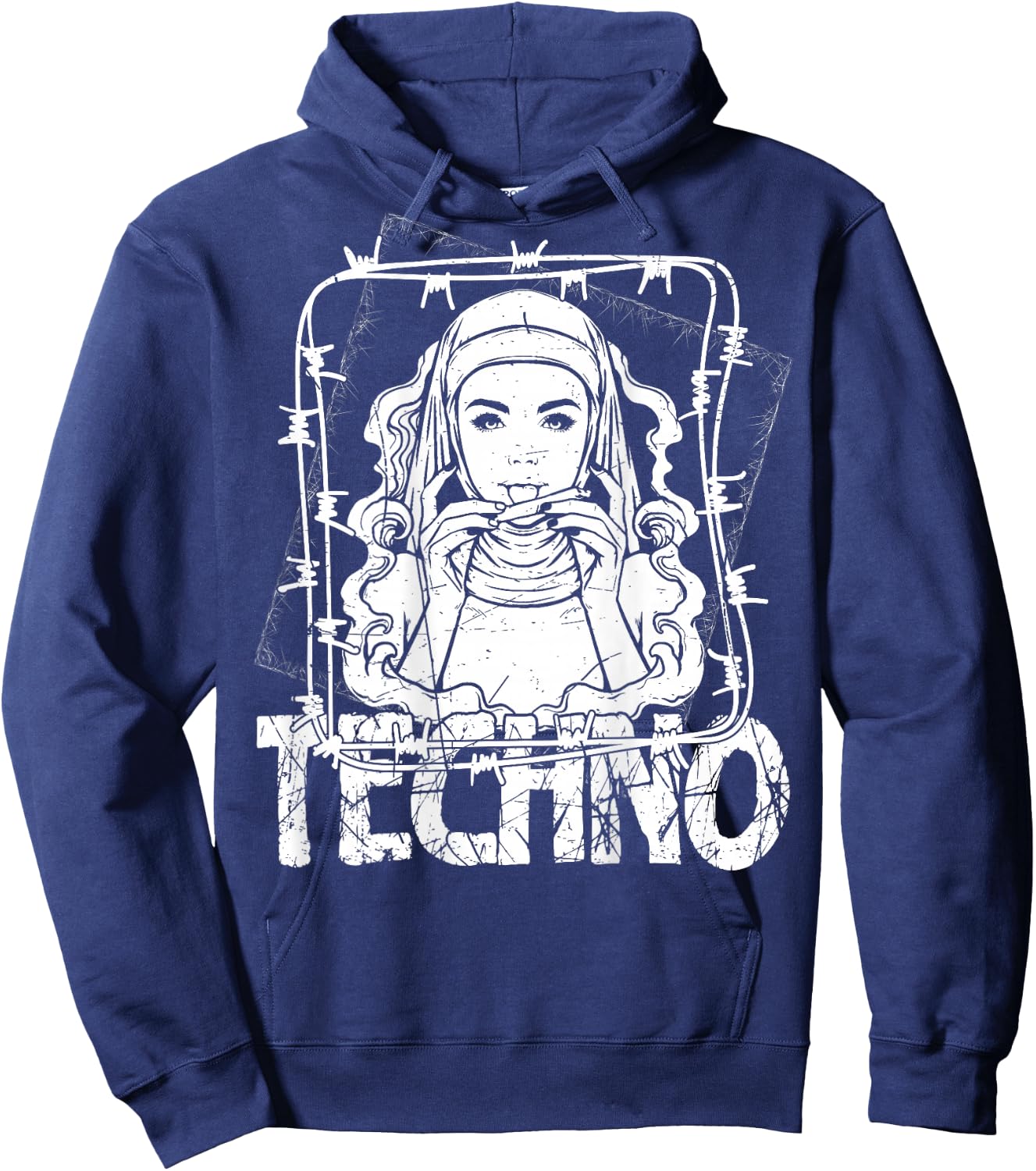 BACKPRINT Techno Merch Rave Kleidung 200 BPM Techno Nonne Hoodie - Hoodie | Navy