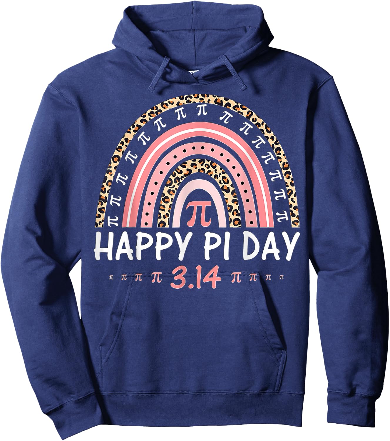 Happy Pi Day Spiral Pi Math Teacher 3.14 Leopard Rainbow Hoodie - Hoodie | Navy