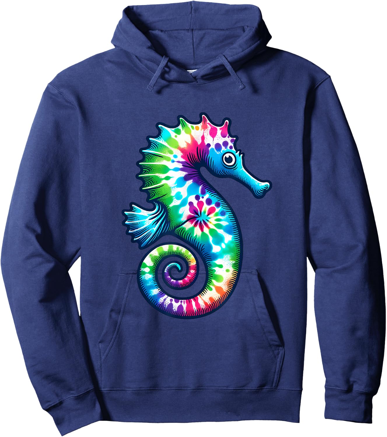 Tie Dye Seahorse - Colorful Hippie Ocean Life Design Hoodie - Hoodie | Navy